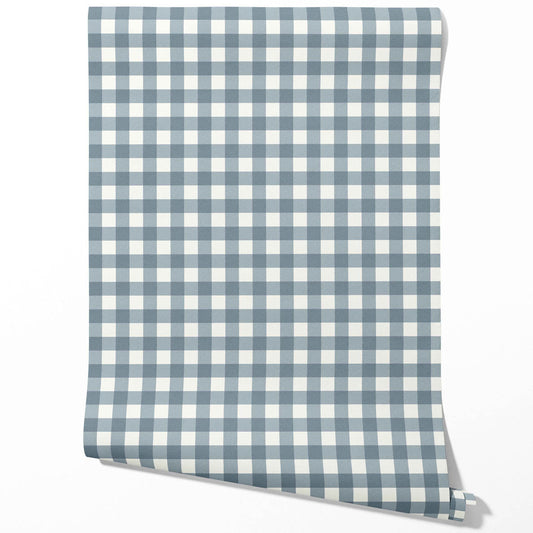 Geometric Gingham Checkered Traditional Wallpaper Sample (Navy Blue)