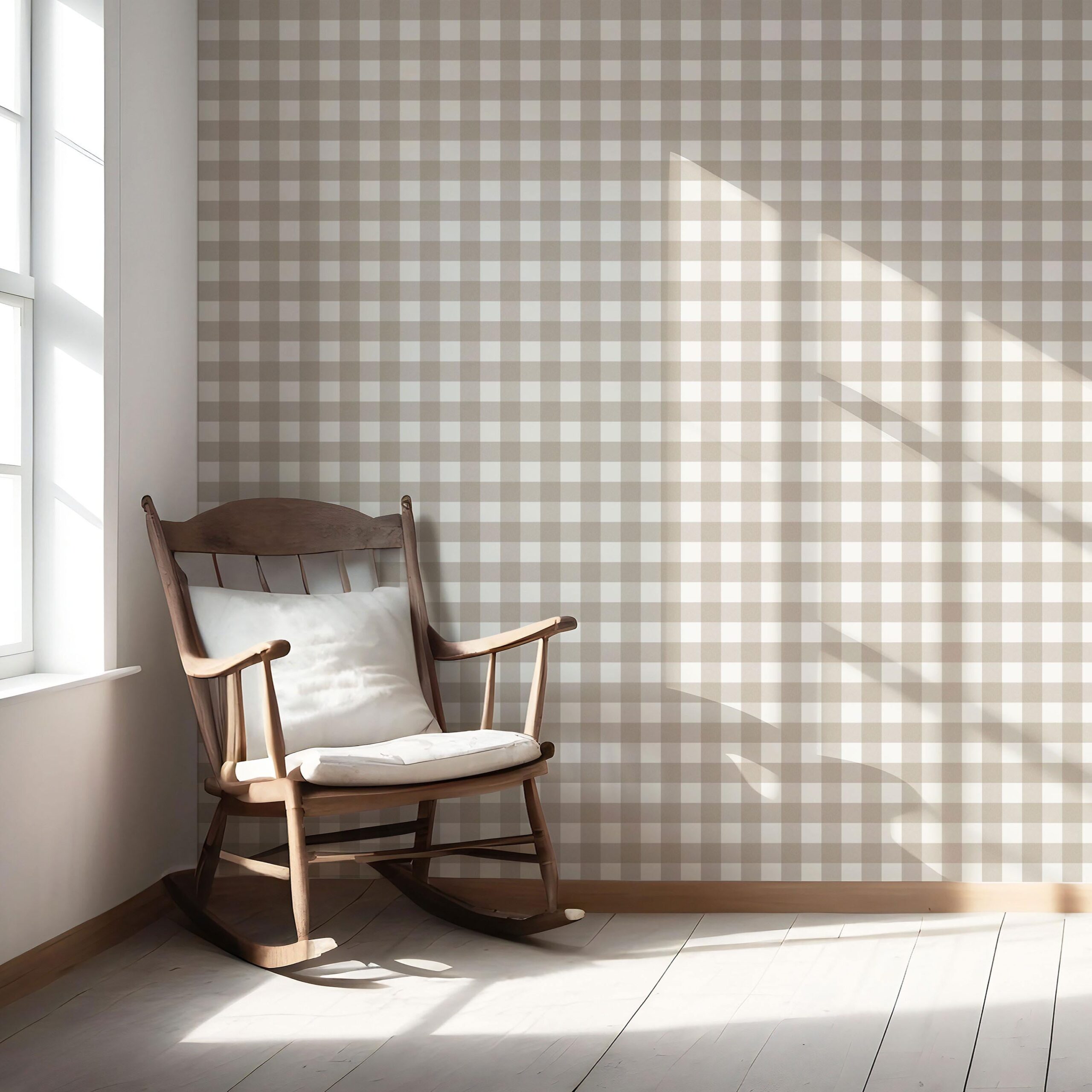 Neutral Geometric Gingham Checkered Nursery Wallpaper Sample (Light Beige/ Greige)