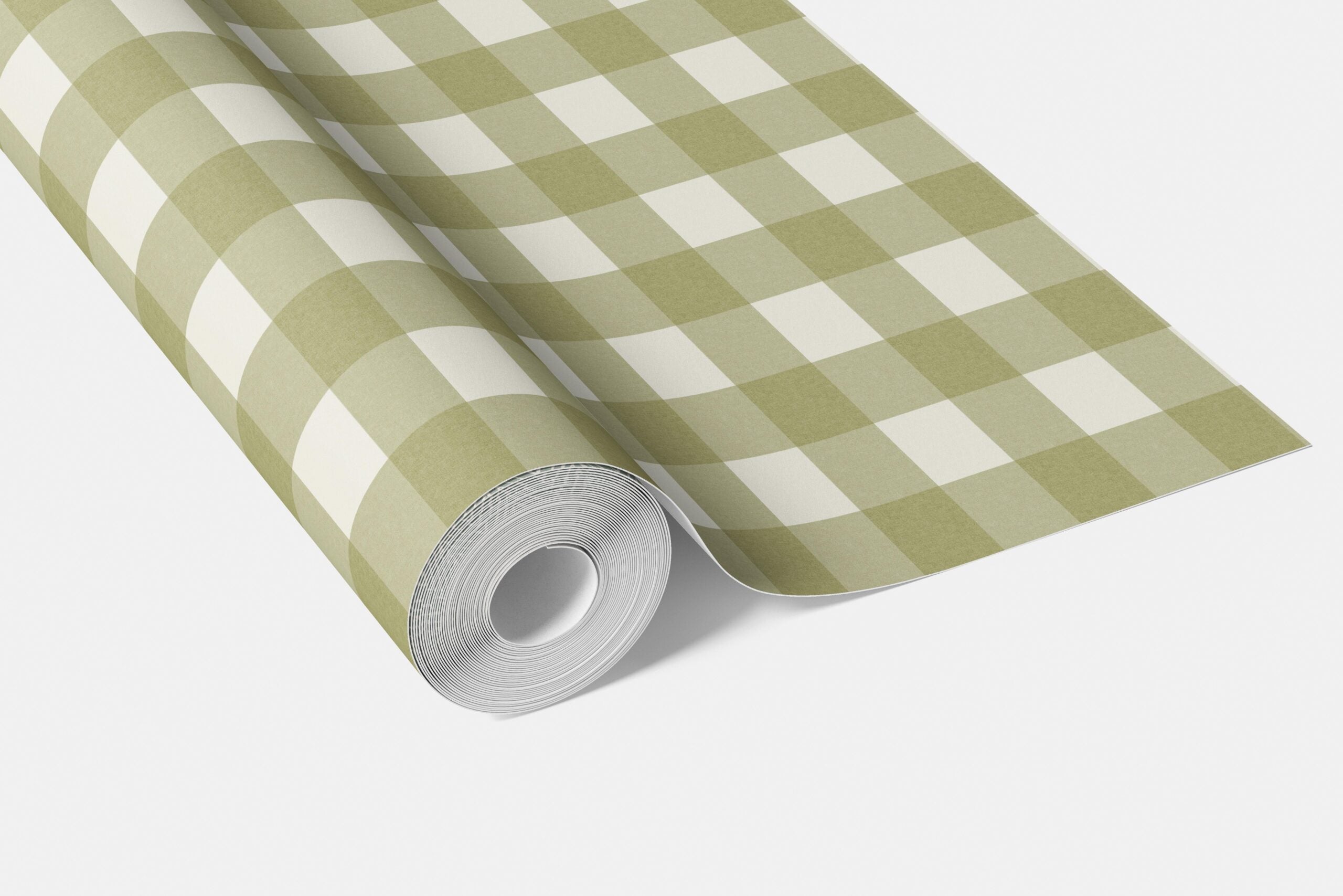 Geometric Gingham Checkered Living Room Wallpaper (Olive Green)