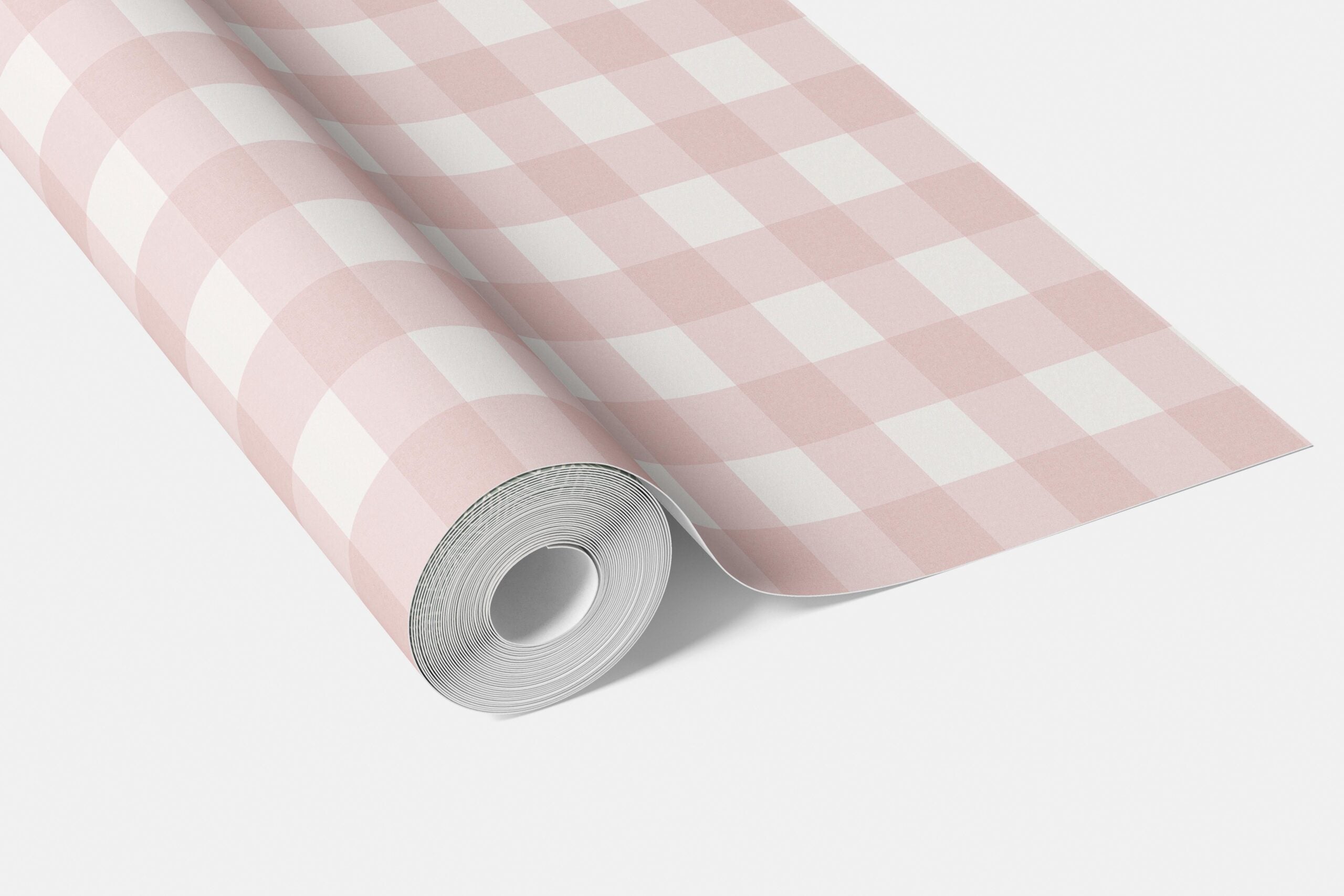 Geometric Gingham Checkered Living Room Wallpaper Sample (Baby Pink)