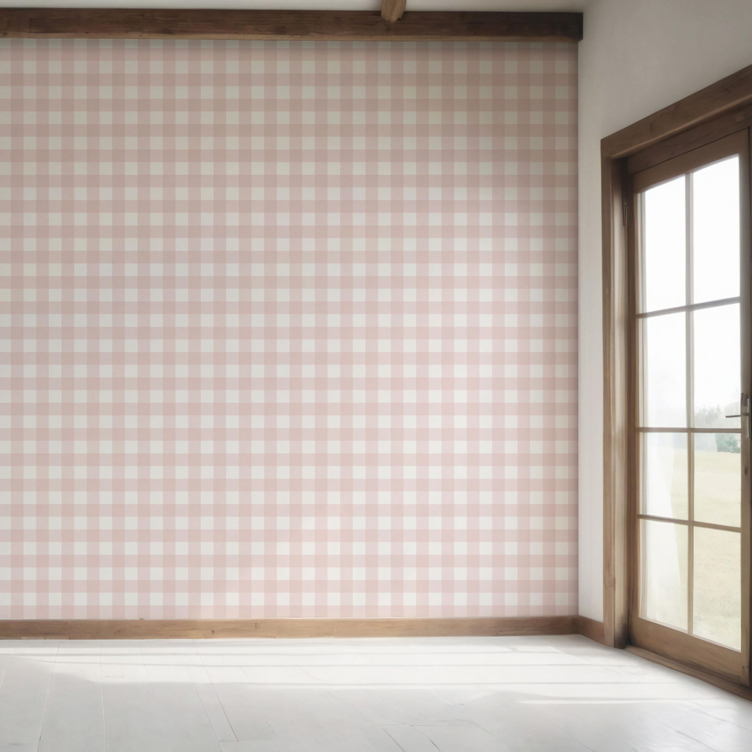 Geometric Gingham Checkered Bedroom Wallpaper Sample (Baby Pink)