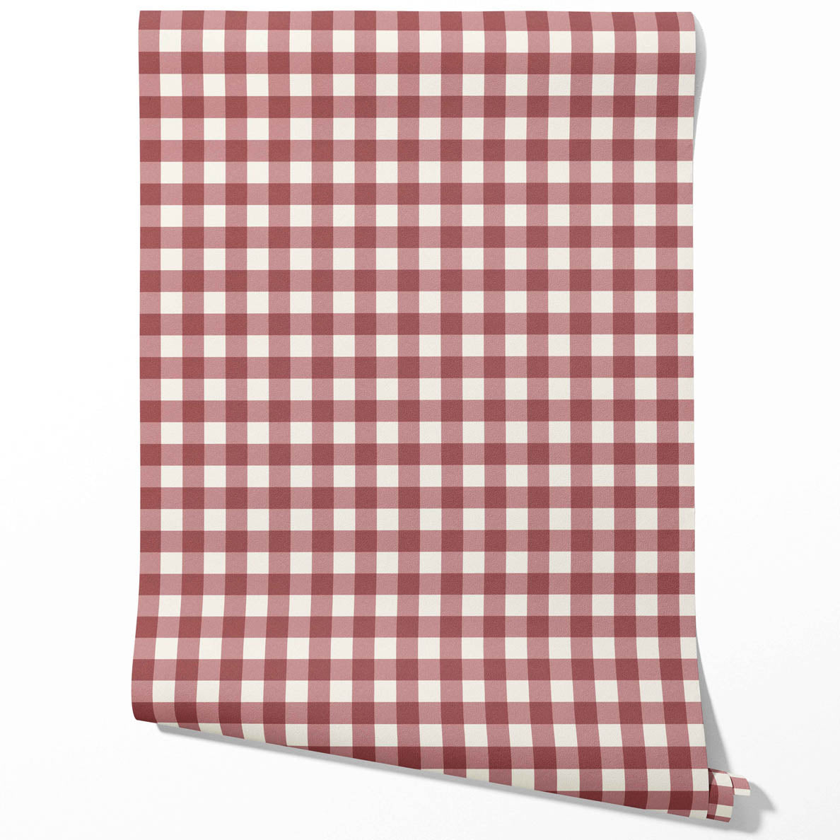 Geometric Gingham Checkered Traditional Wallpaper (Burgundy Red)