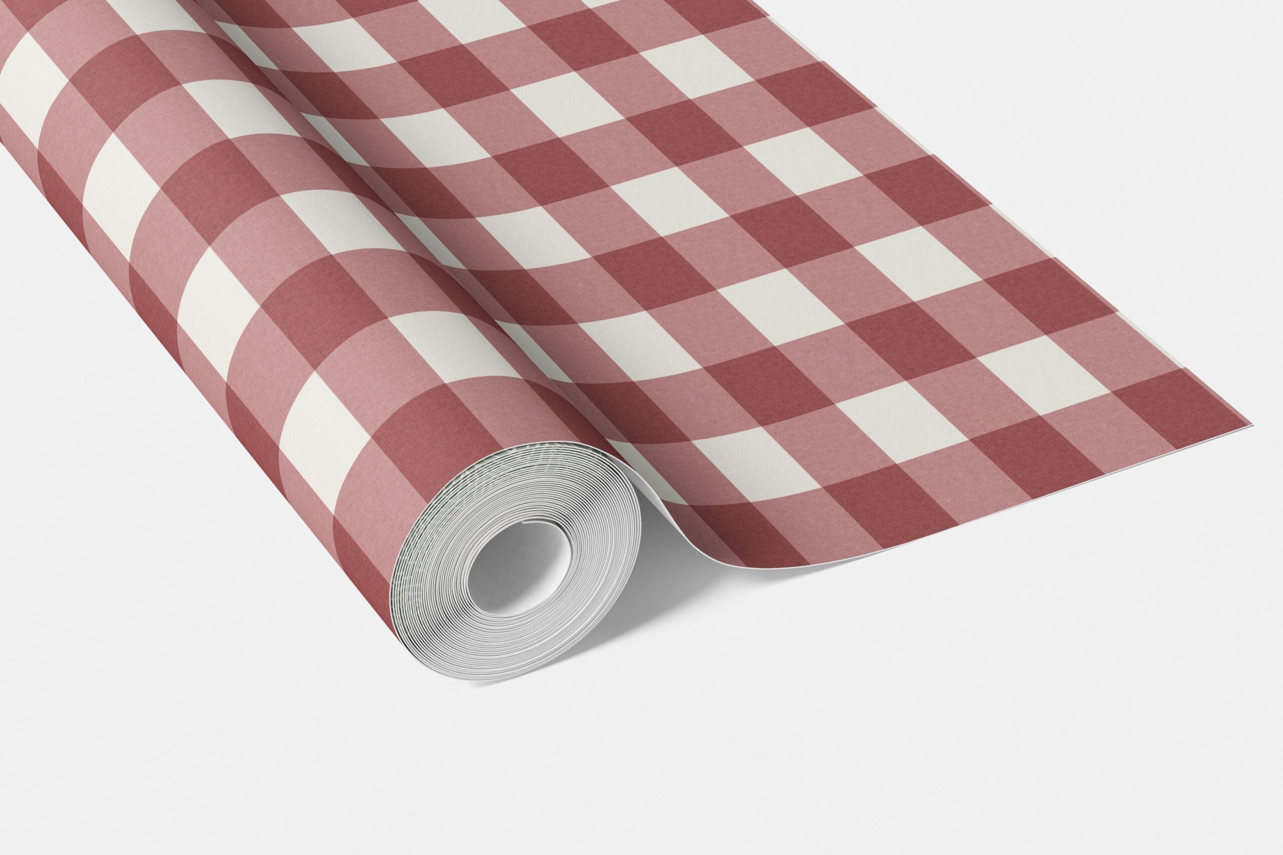 Geometric Gingham Checkered Living Room Wallpaper Sample (Burgundy Red)
