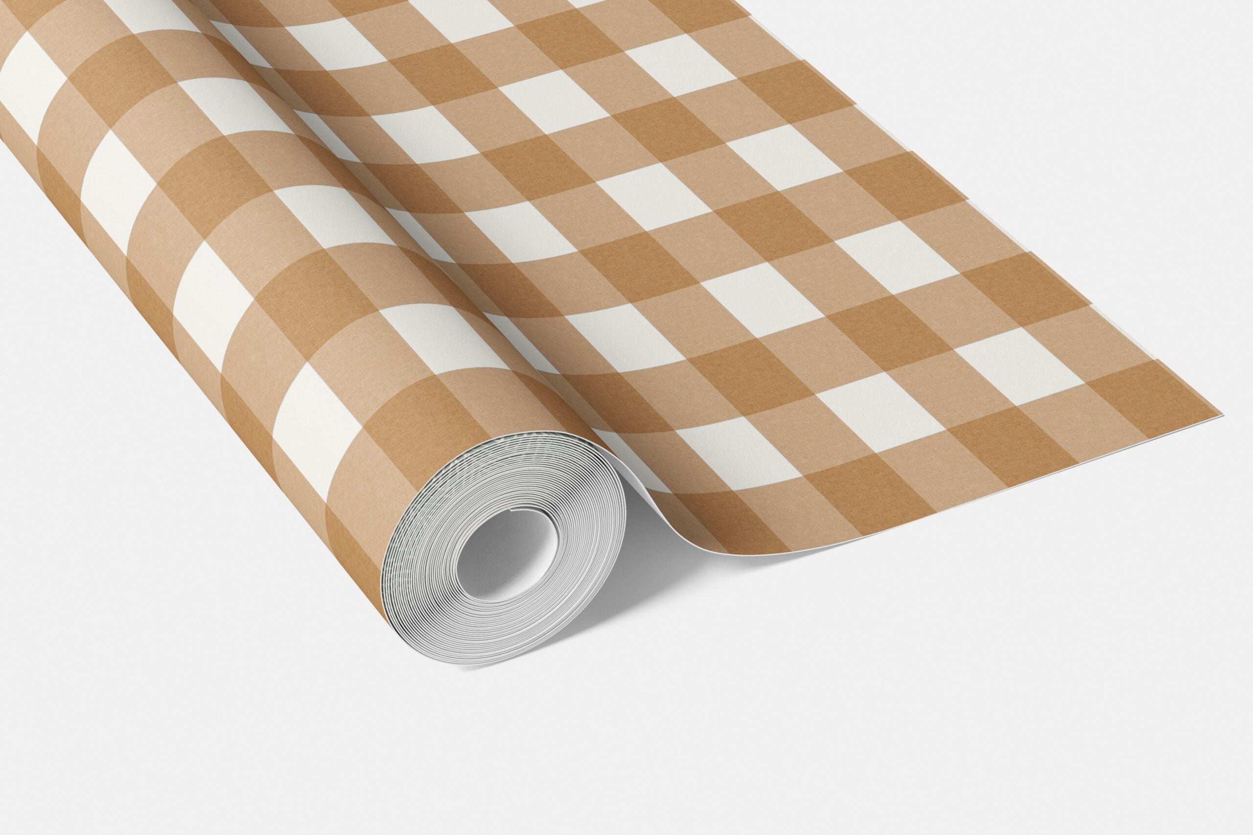 Geometric Gingham Checkered Living Room Wallpaper (Ochre Orange)