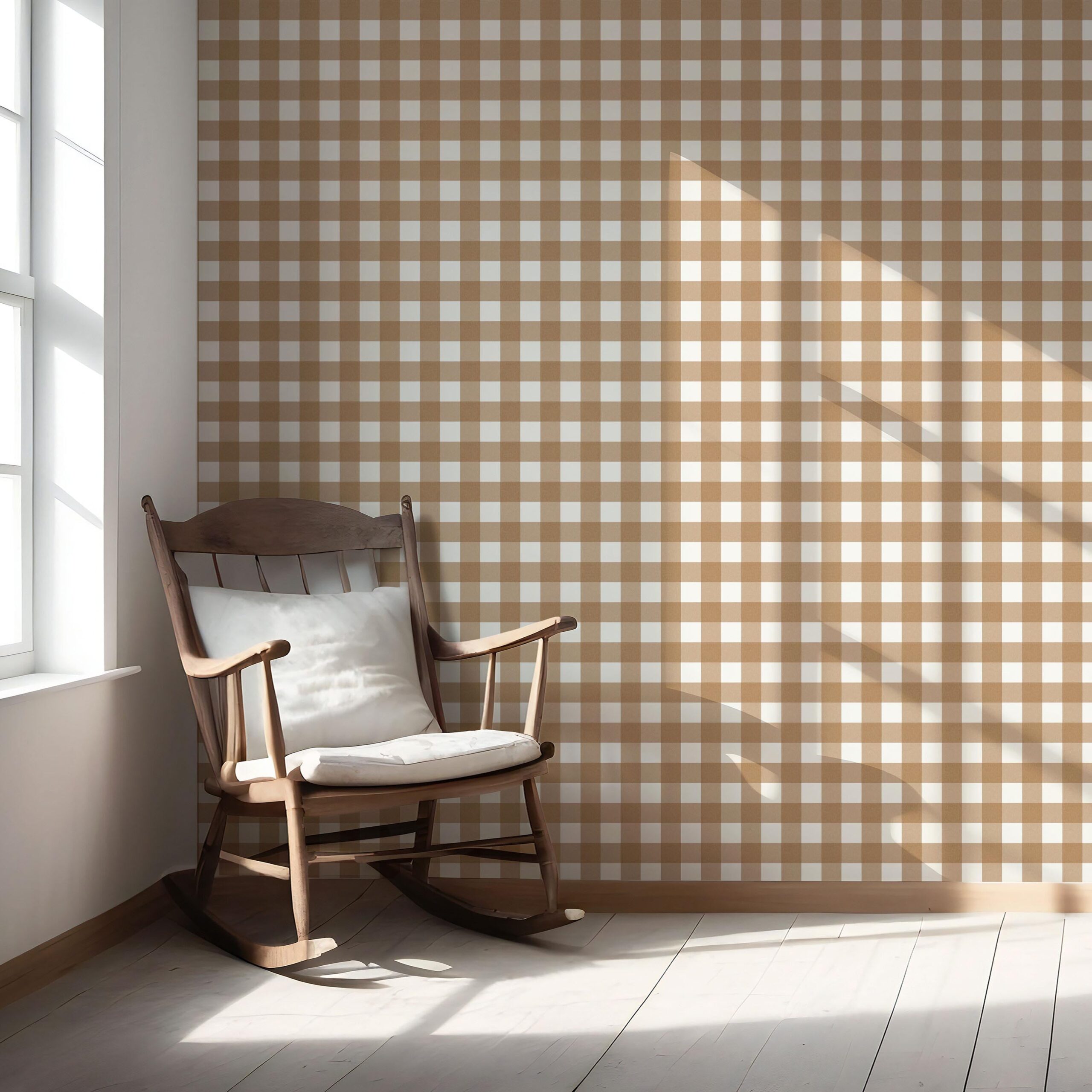 Geometric Gingham Checkered Nursery Wallpaper Sample (Ochre Orange)
