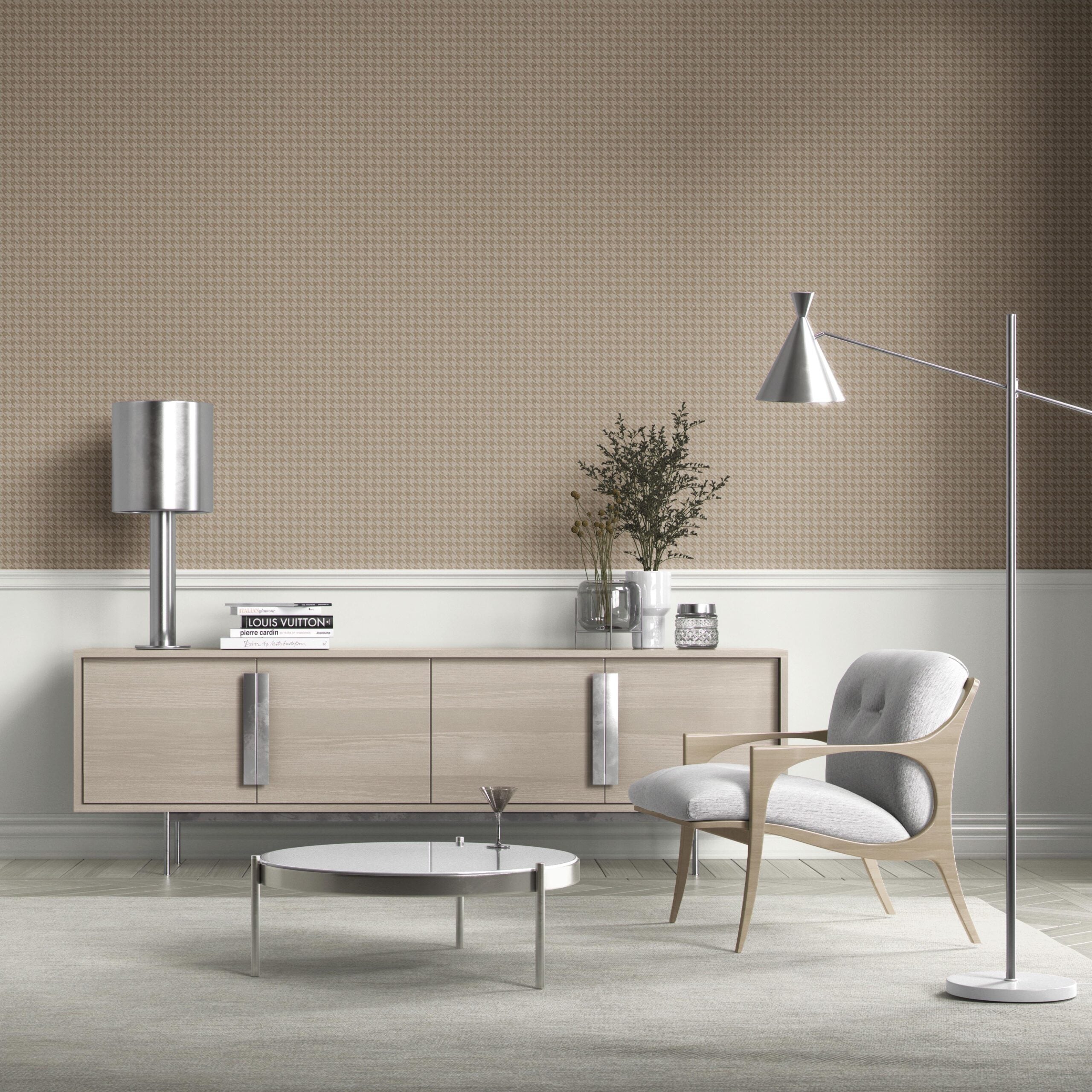 Neutral Plain/ Textured Houndstooth Kitchen Wallpaper Sample (Light Brown/ Beige)