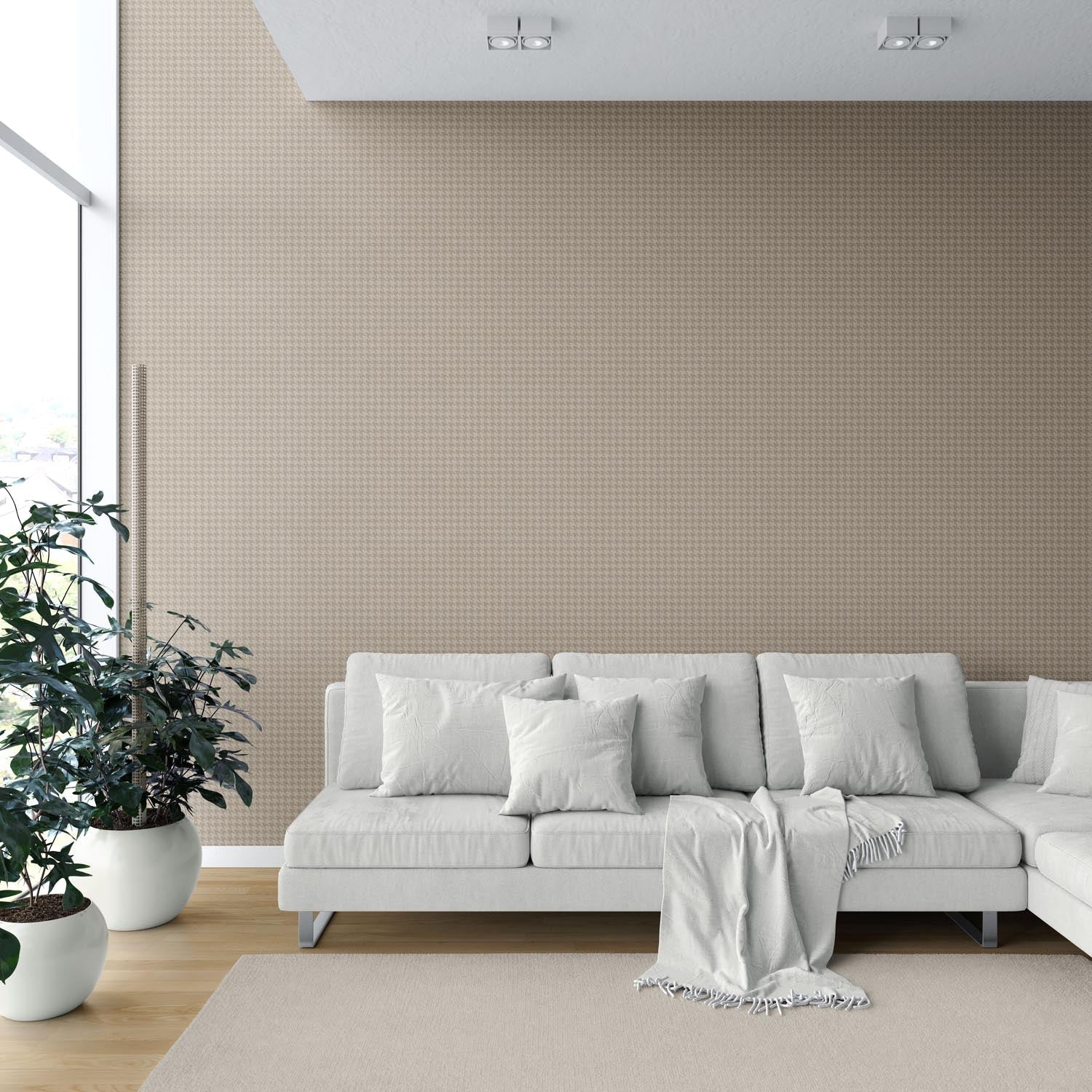 Neutral Plain/ Textured Houndstooth Shower Toilet Wallpaper Sample (Light Brown/ Beige)