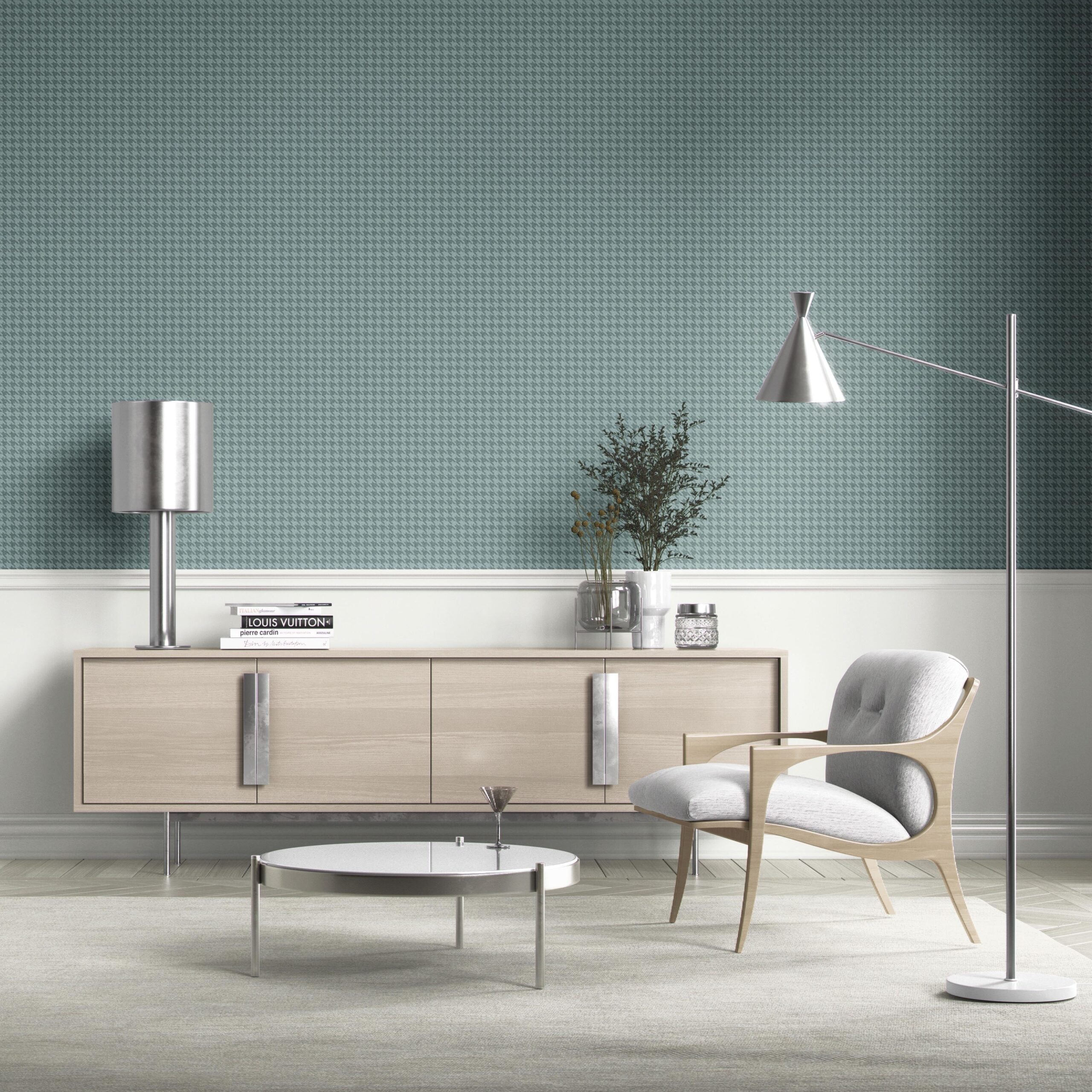 Plain/ Textured Houndstooth Kitchen Wallpaper (Soft Blue)