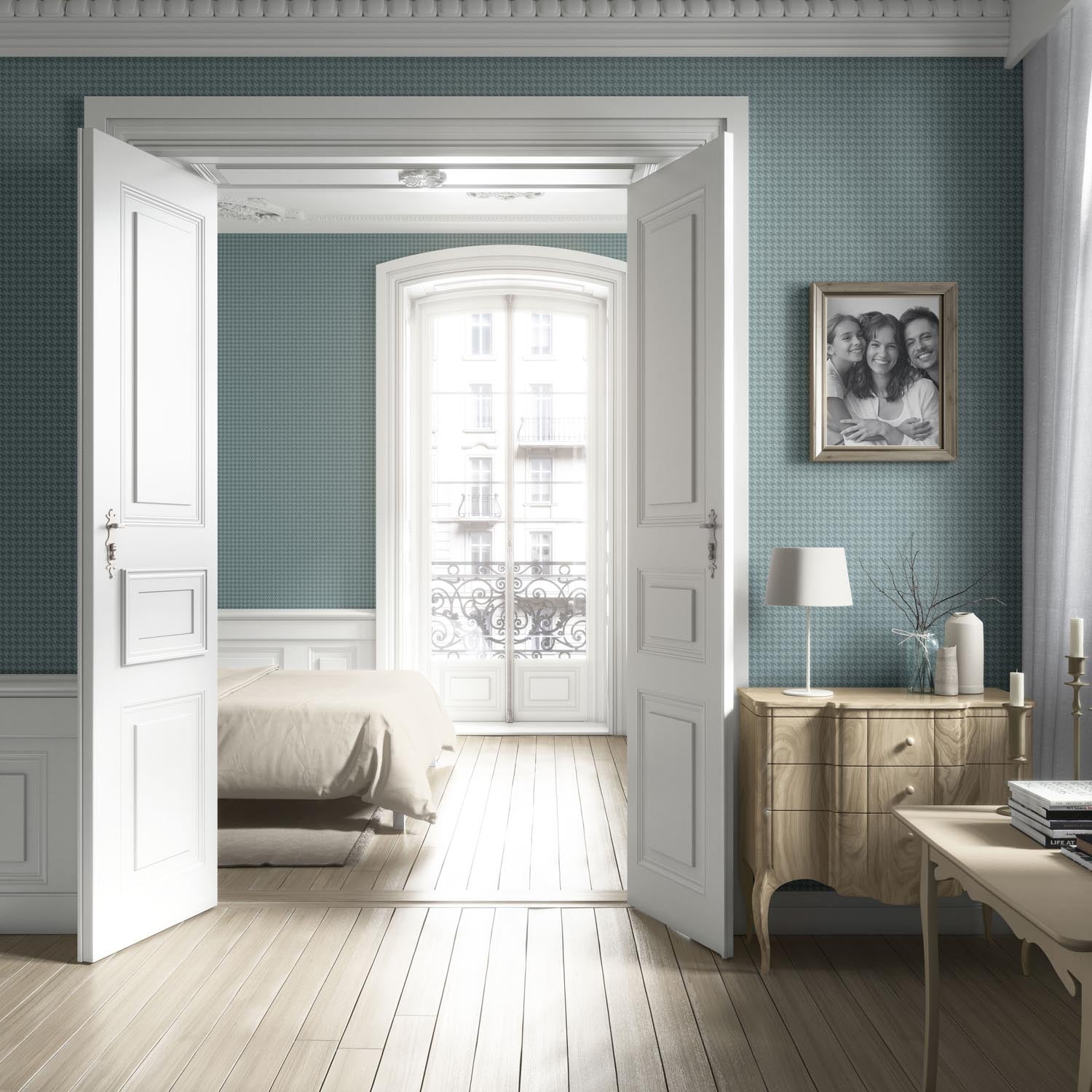 Plain/ Textured Houndstooth Living Room Wallpaper Sample (Soft Blue)