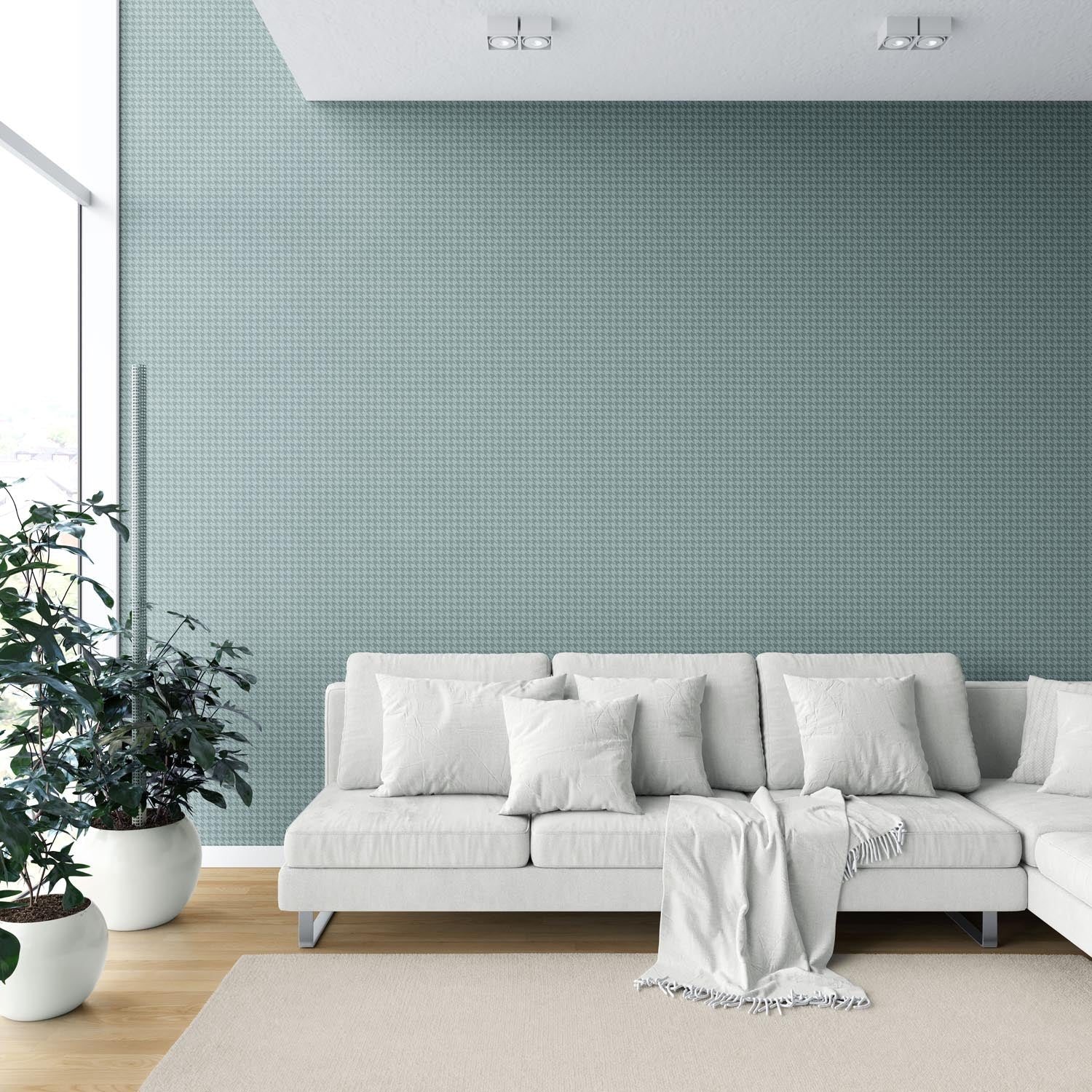 Plain/ Textured Houndstooth Shower Toilet Wallpaper (Soft Blue)