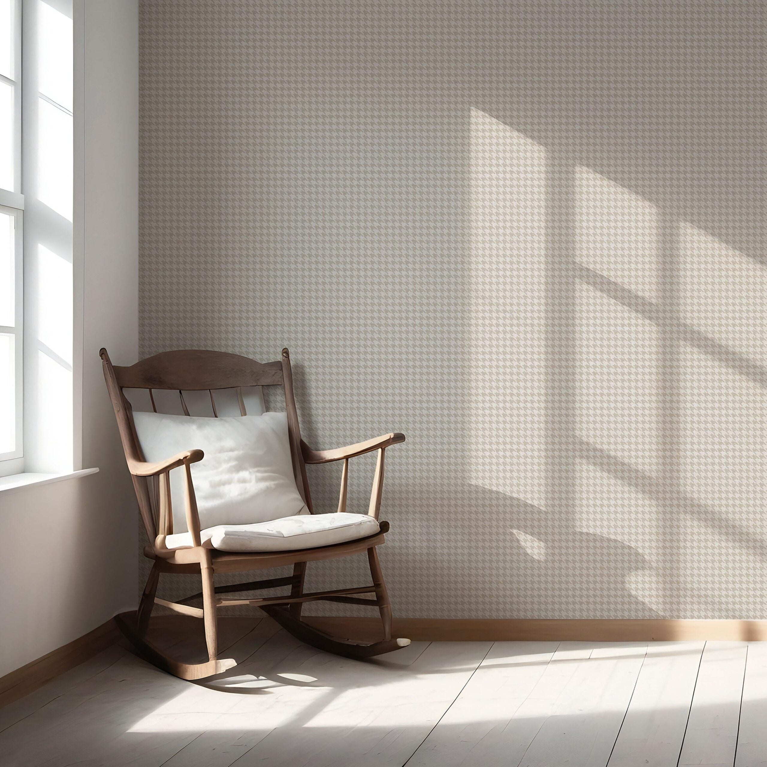 Neutral Plain/ Textured Houndstooth Nursery Wallpaper Sample (Beige/ Taupe)