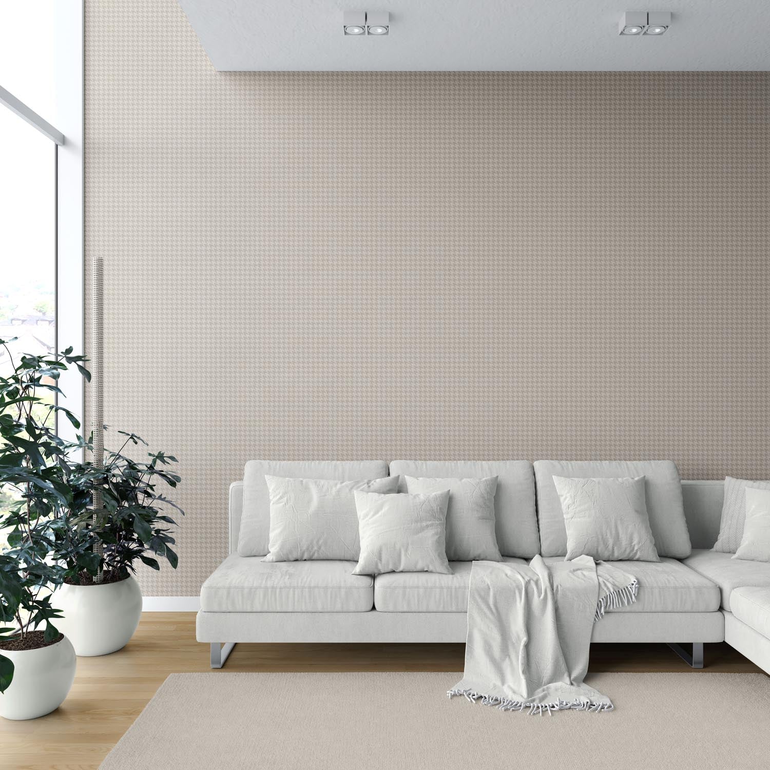 Neutral Plain/ Textured Houndstooth Shower Toilet Wallpaper Sample (Beige/ Taupe)
