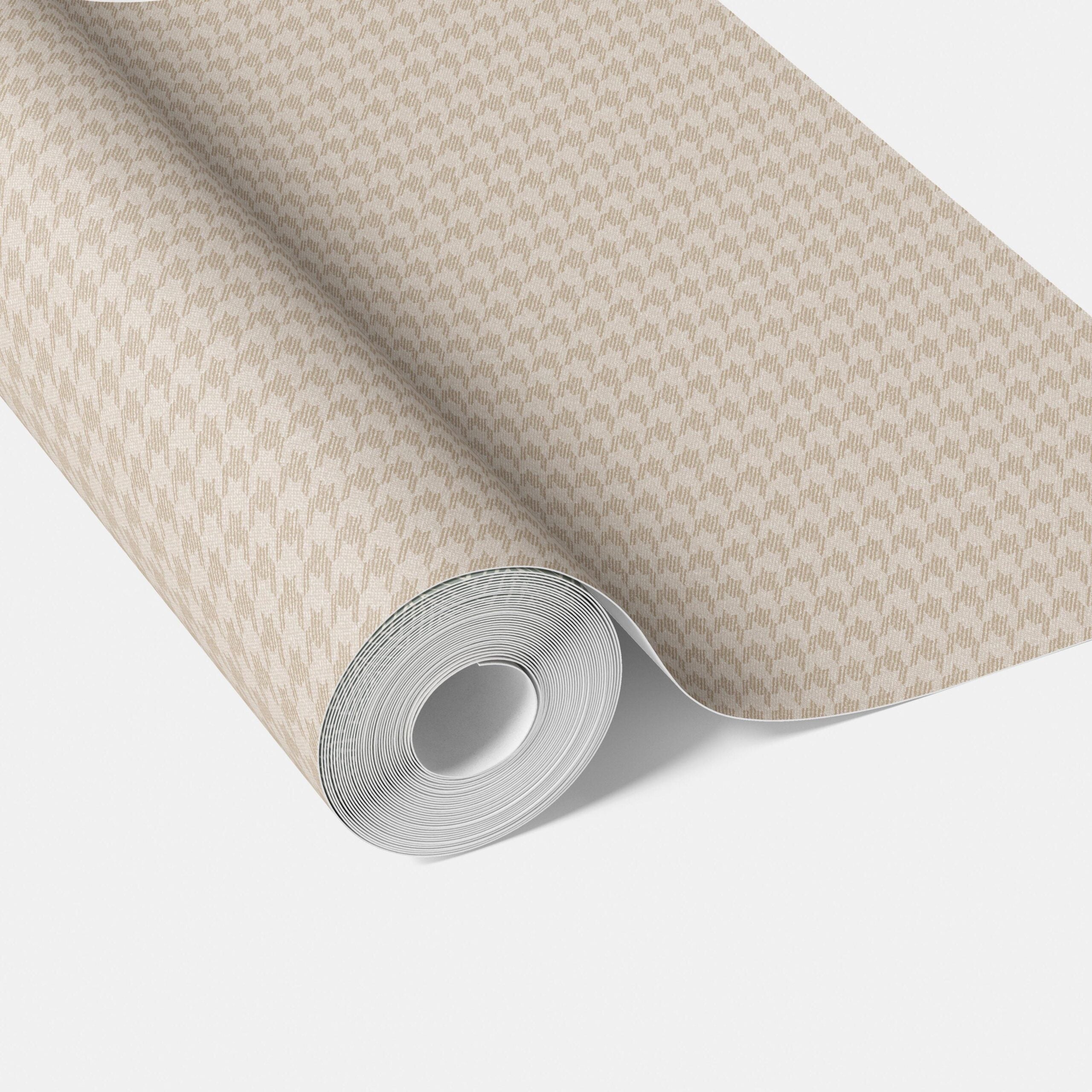 Neutral Plain/ Textured Houndstooth Traditional Wallpaper Sample (Stone Beige/ Greige)