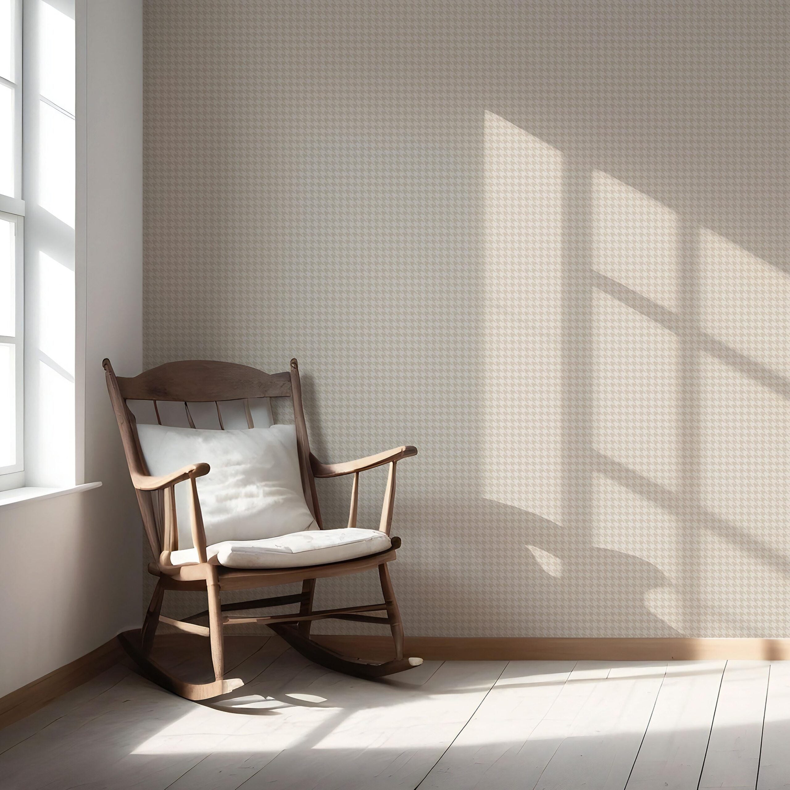 Neutral Plain/ Textured Houndstooth Nursery Wallpaper Sample (Stone Beige/ Greige)