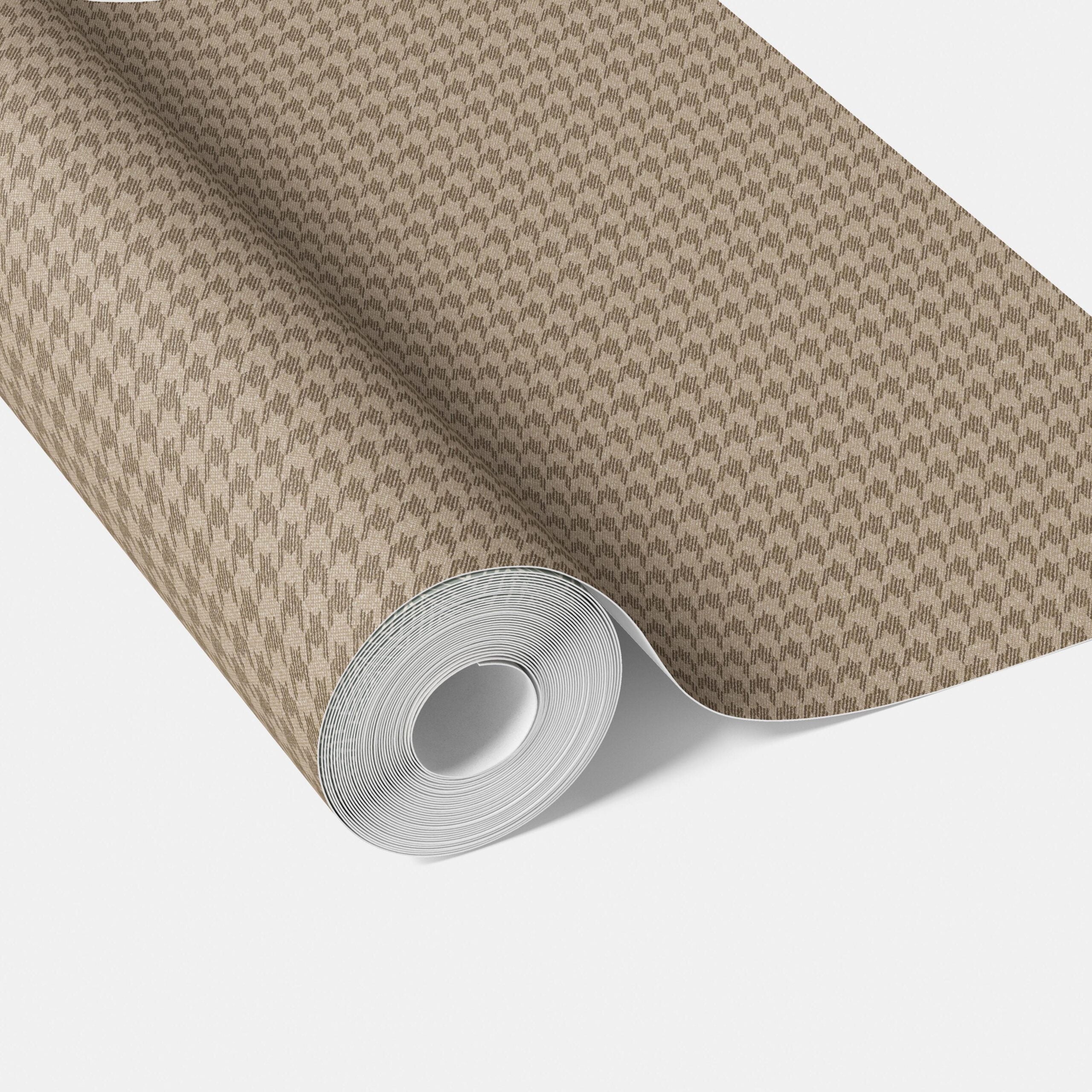 Neutral Plain/ Textured Houndstooth Traditional Wallpaper (Coffee Brown)