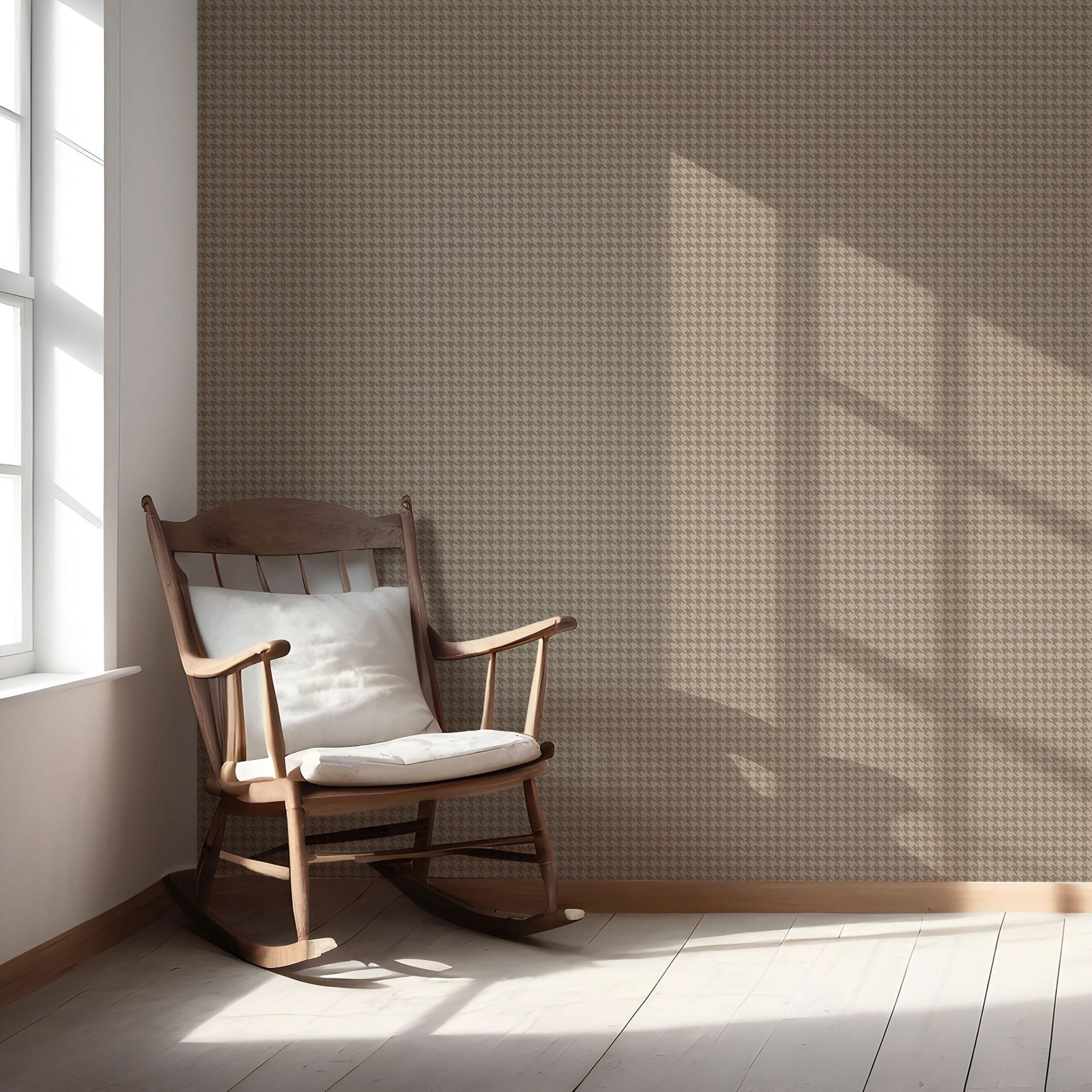 Neutral Plain/ Textured Houndstooth Nursery Wallpaper Sample (Coffee Brown)