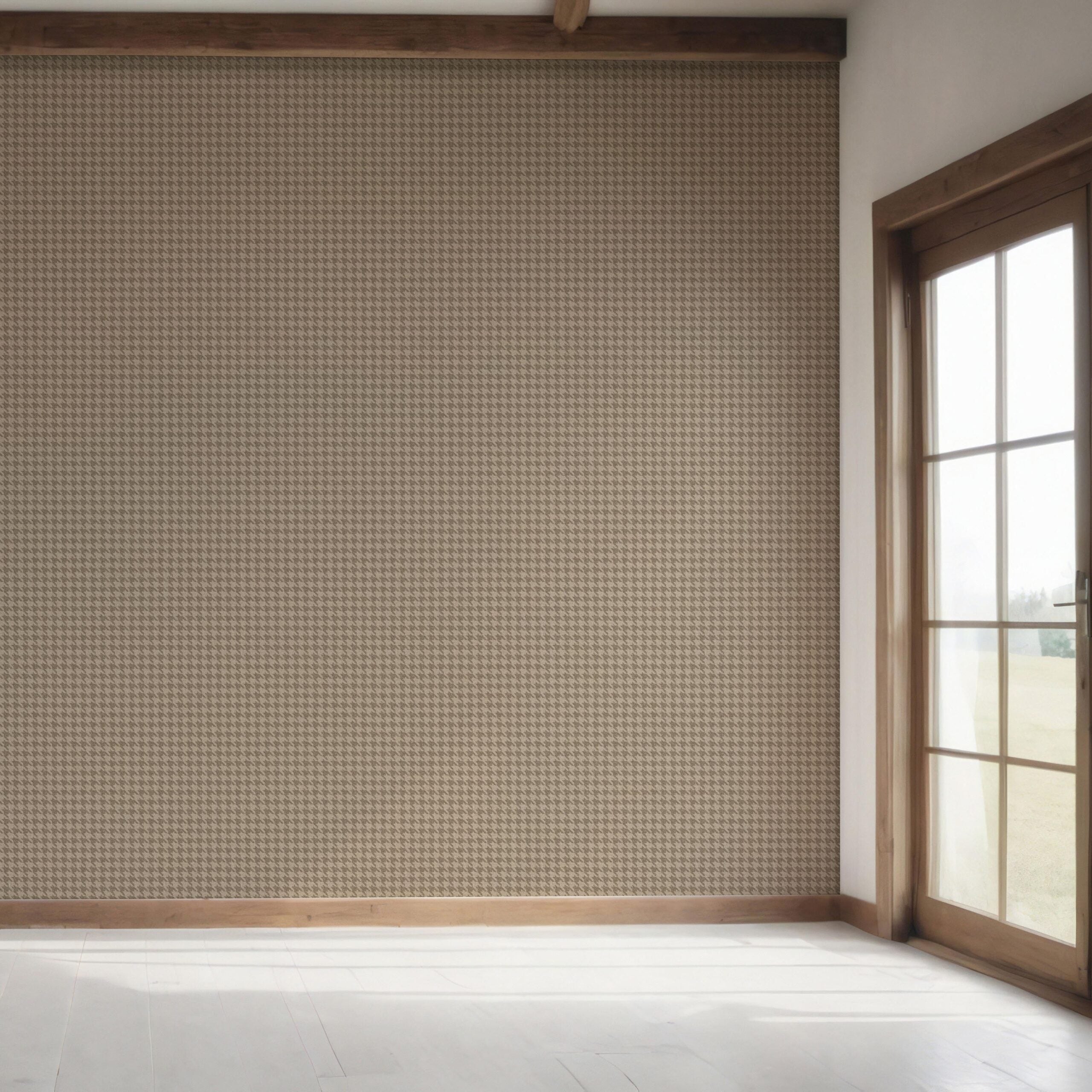 Neutral Plain/ Textured Houndstooth Bedroom Wallpaper (Coffee Brown)