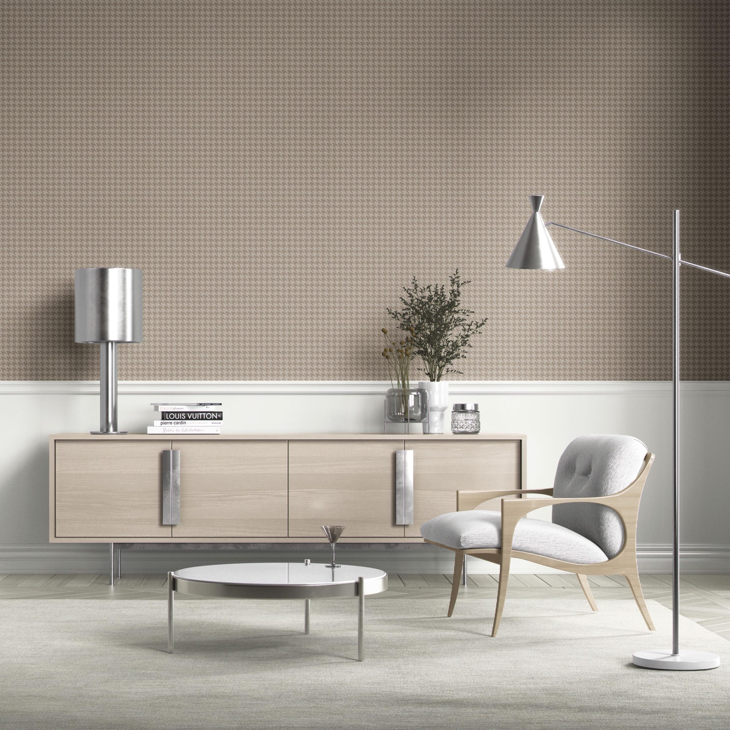 Neutral Plain/ Textured Houndstooth Kitchen Wallpaper (Beige/ Warm Gray/ Taupe)