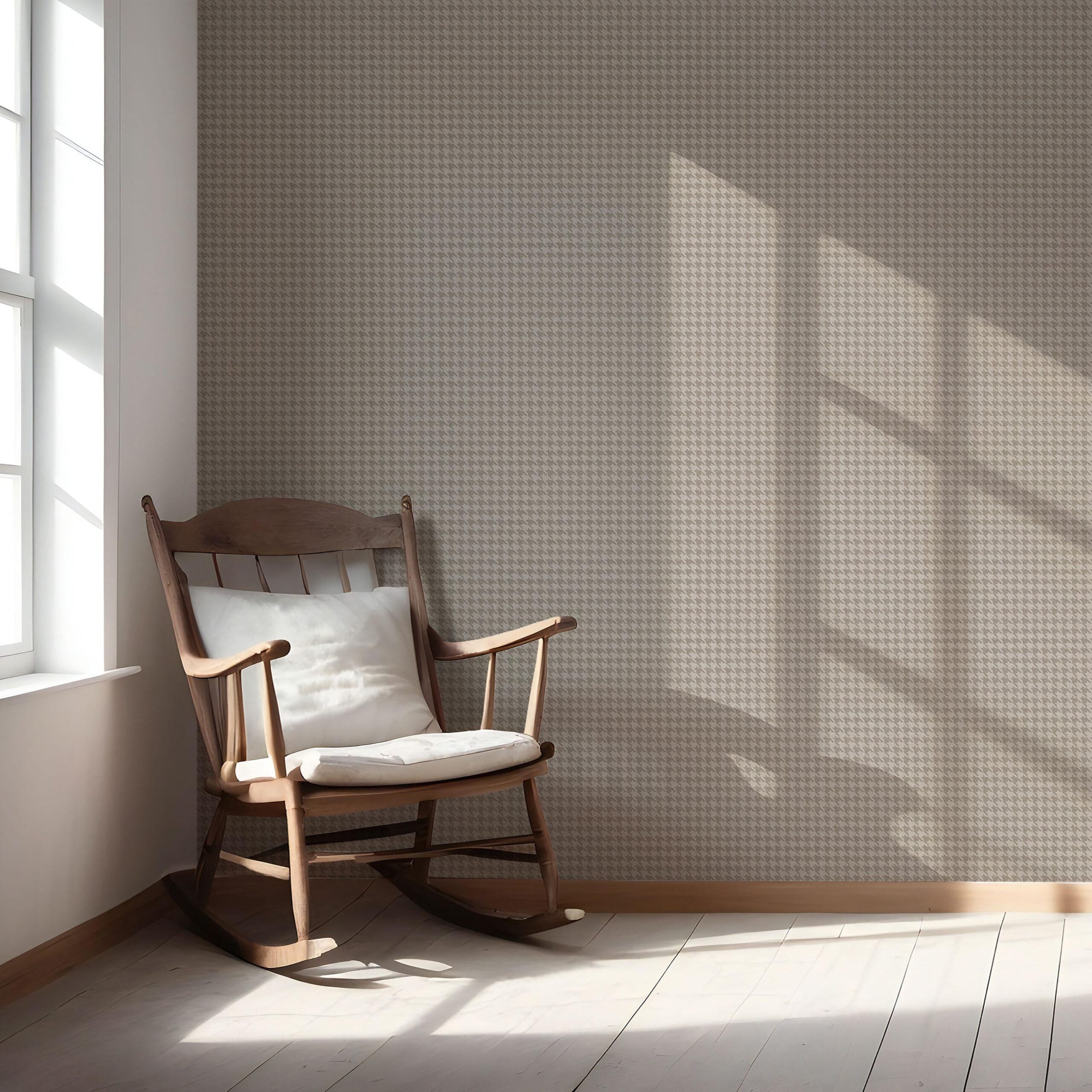 Neutral Plain/ Textured Houndstooth Nursery Wallpaper (Beige/ Warm Gray/ Taupe)