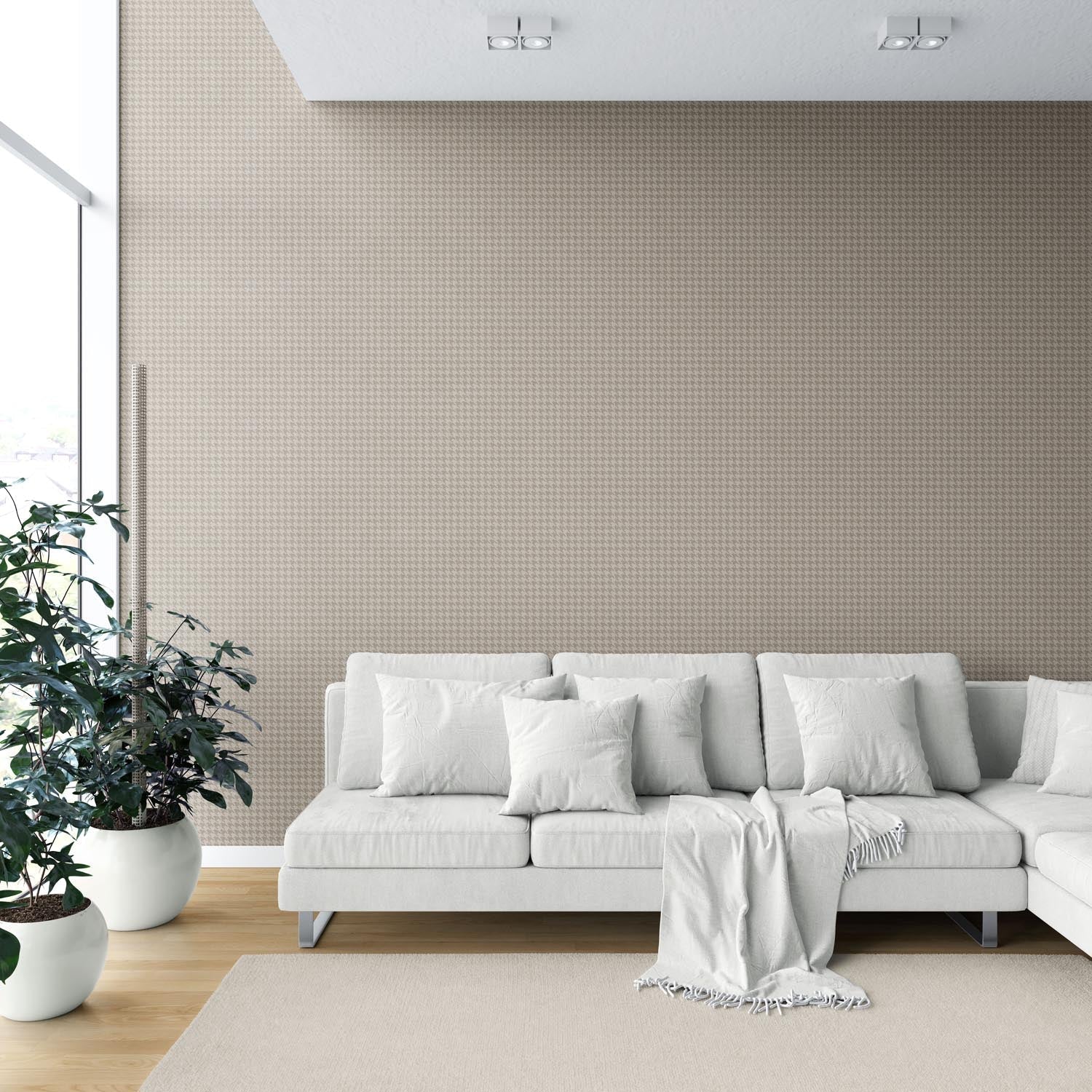 Neutral Plain/ Textured Houndstooth Shower Toilet Wallpaper Sample (Beige/ Warm Gray/ Taupe)