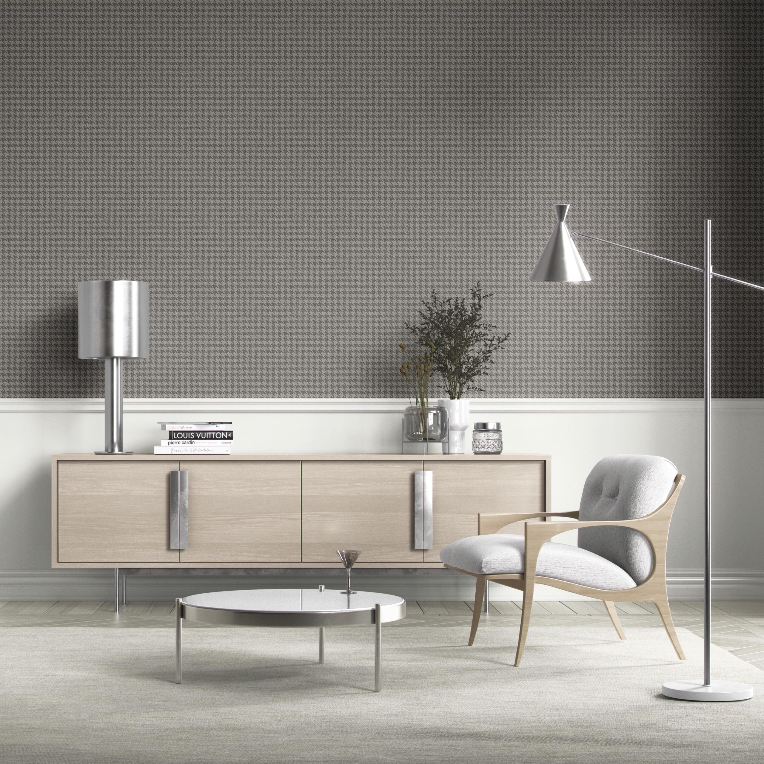Neutral Plain/ Textured Houndstooth Kitchen Wallpaper Sample (Gray/ Black)