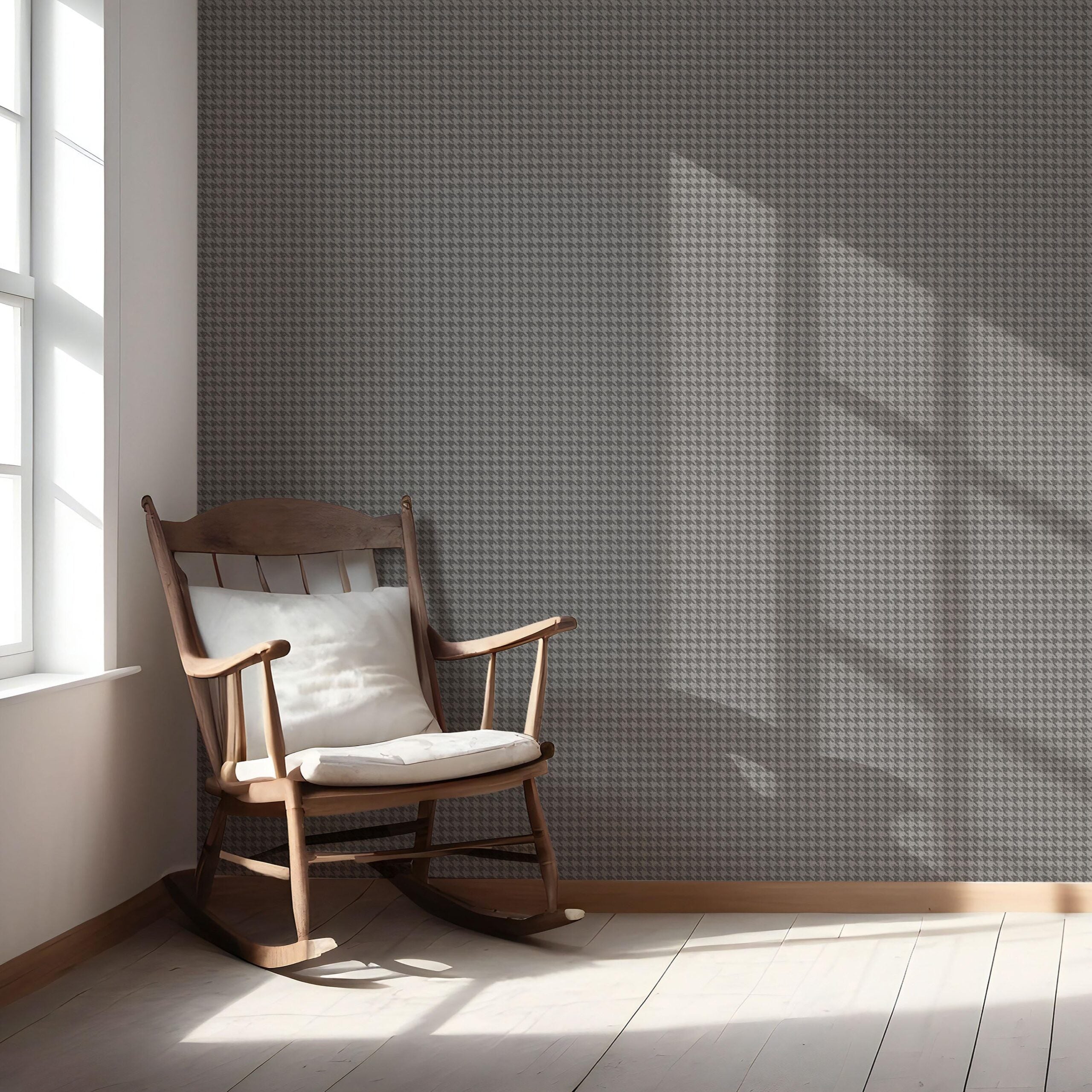 Neutral Plain/ Textured Houndstooth Nursery Wallpaper Sample (Gray/ Black)