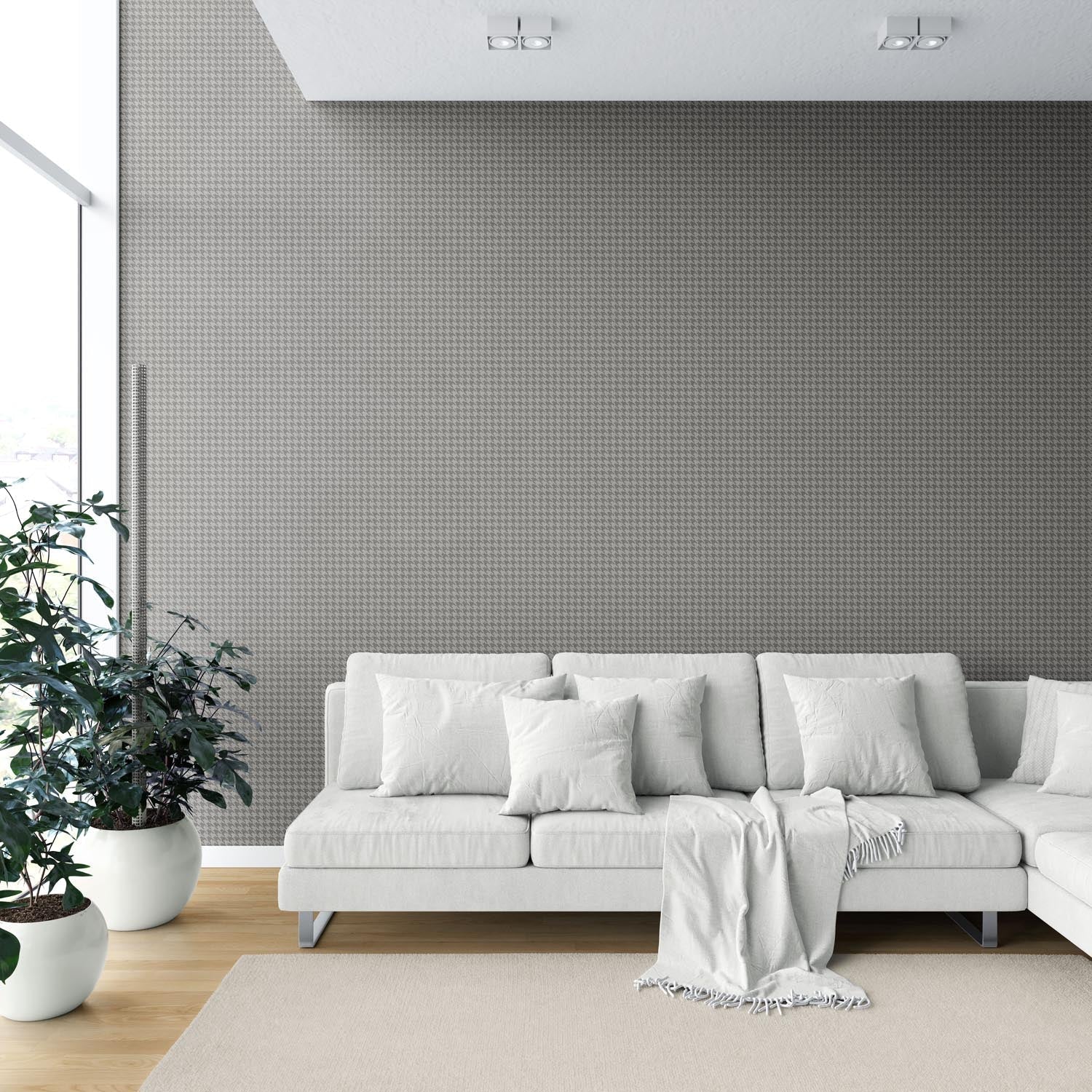 Neutral Plain/ Textured Houndstooth Shower Toilet Wallpaper Sample (Gray/ Black)
