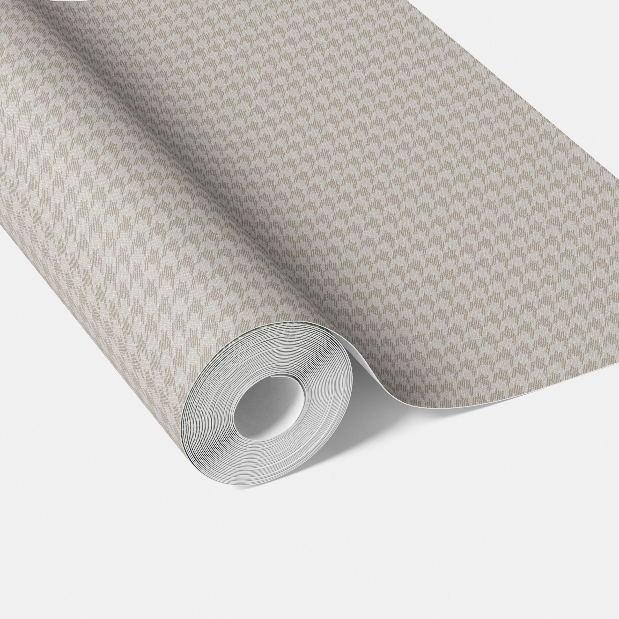 Neutral Plain/ Textured Houndstooth Traditional Wallpaper Sample (Pale Gray/ Greige)