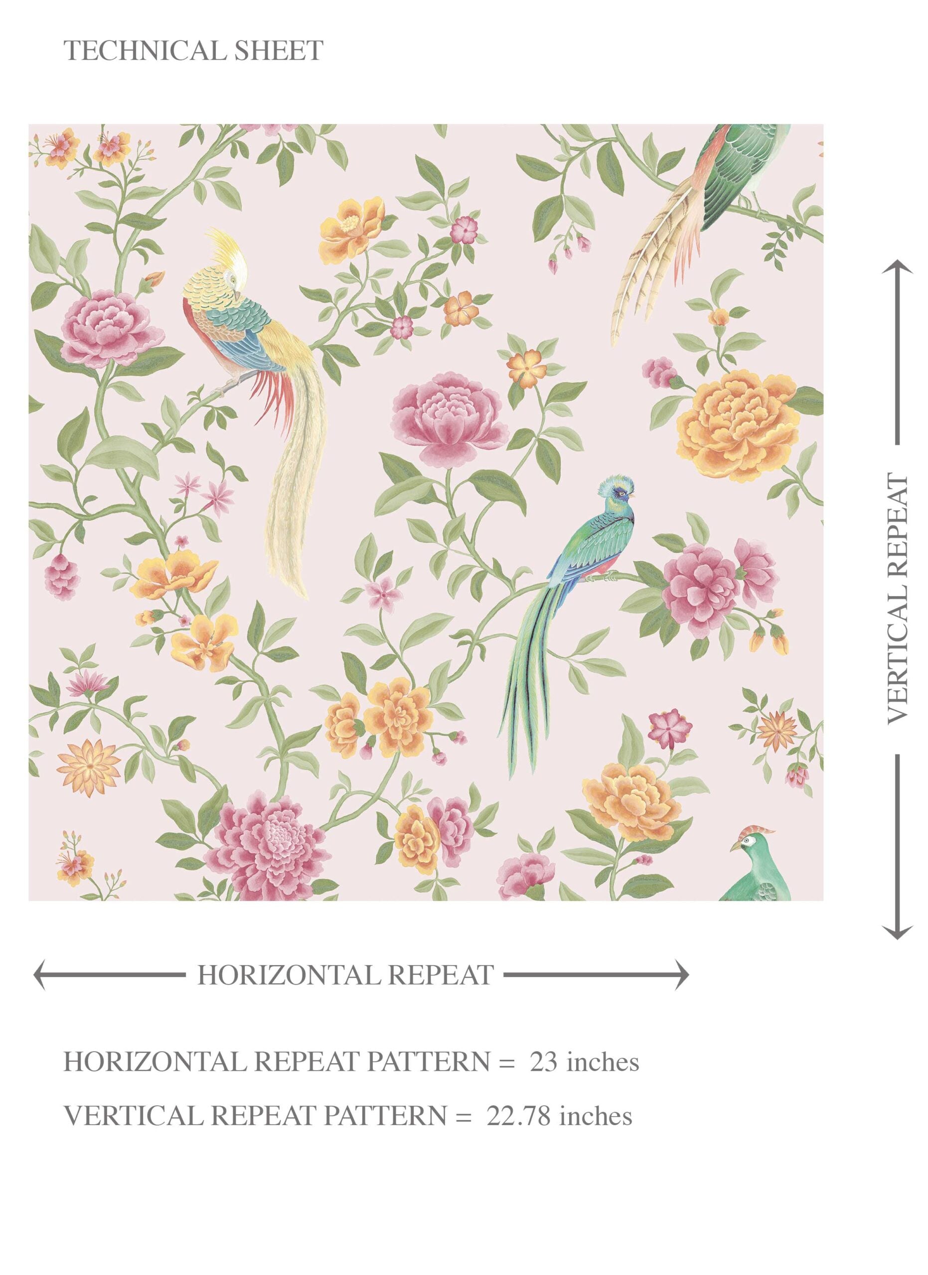 Floral Chinoiserie/ Nature Bird Print Kids Room Wallpaper (Blush Pink/ Blue/ Green/ Orange/ Yellow)