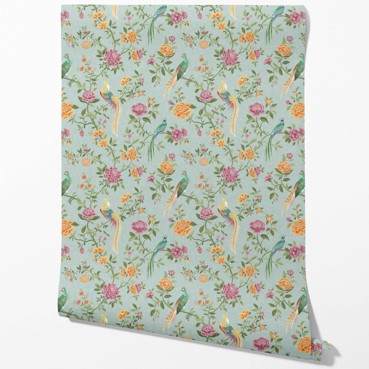 Floral Chinoiserie/ Nature Bird Print Traditional Wallpaper (Blue/ Pink/ Green/ Yellow/ Orange)