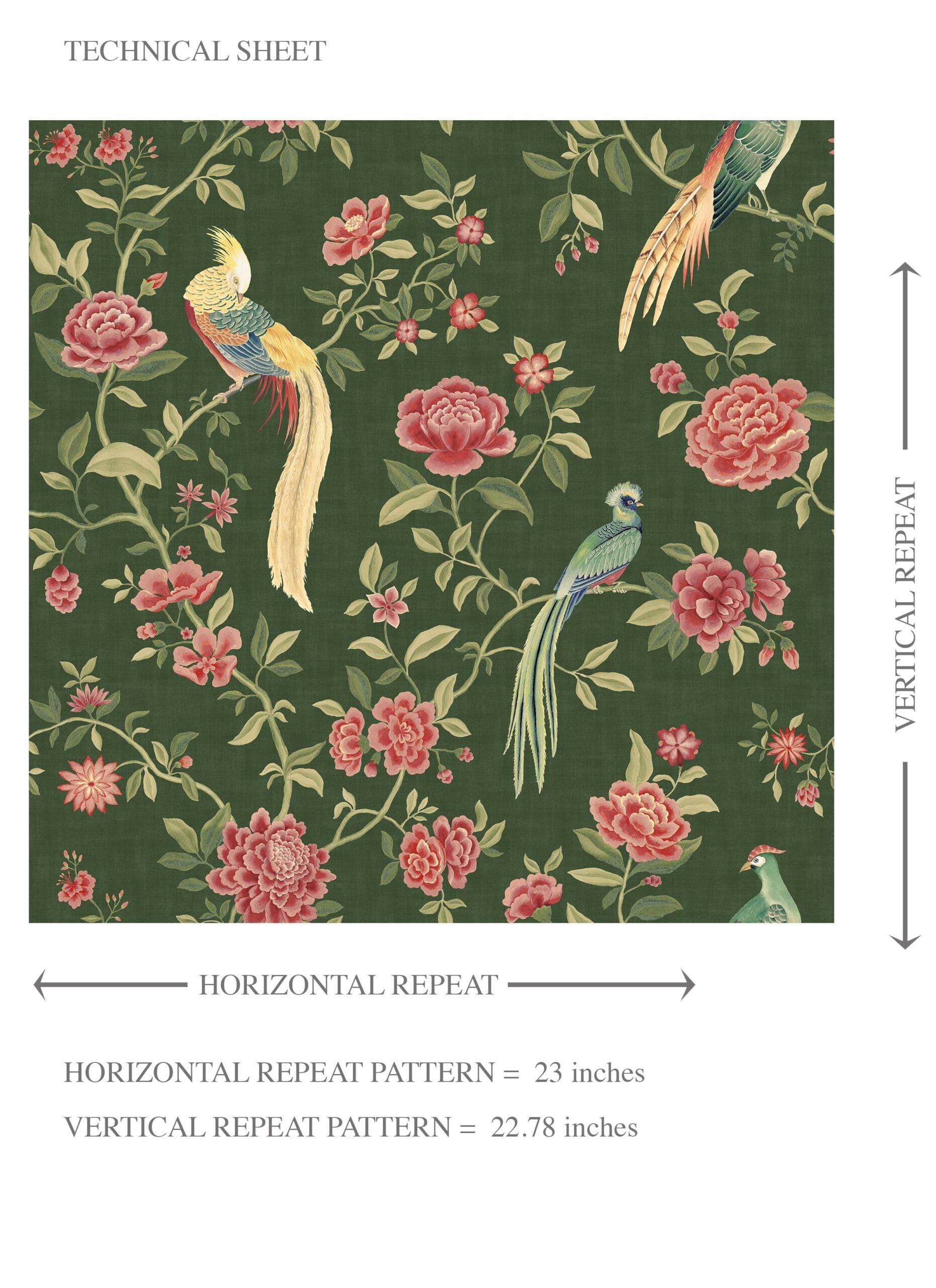 Floral Chinoiserie/ Nature Bird Print Kids Room Wallpaper (Green/ Pink/ Yellow)