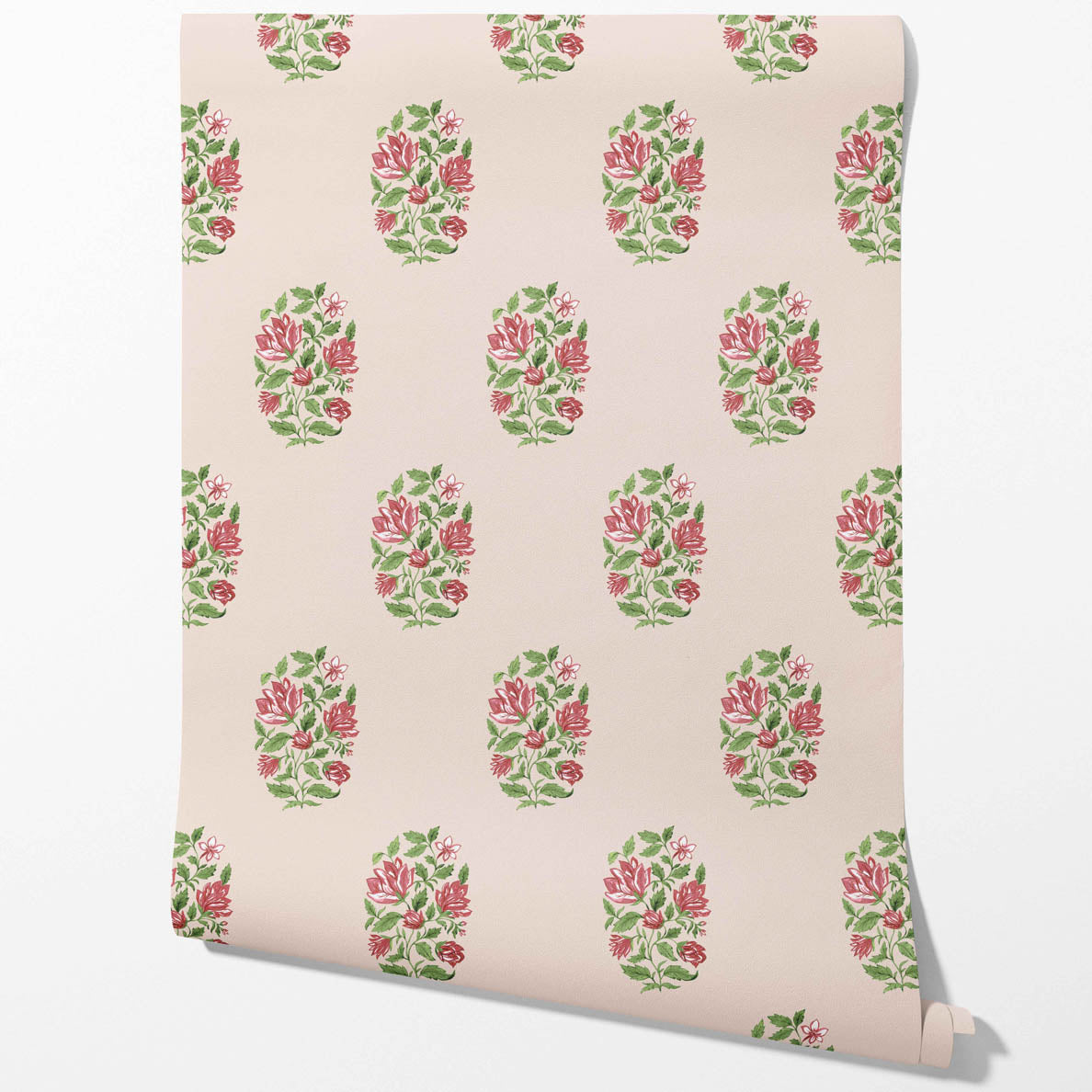 Floral Block Print Kitchen Wallpaper Sample (Pink/ Green)