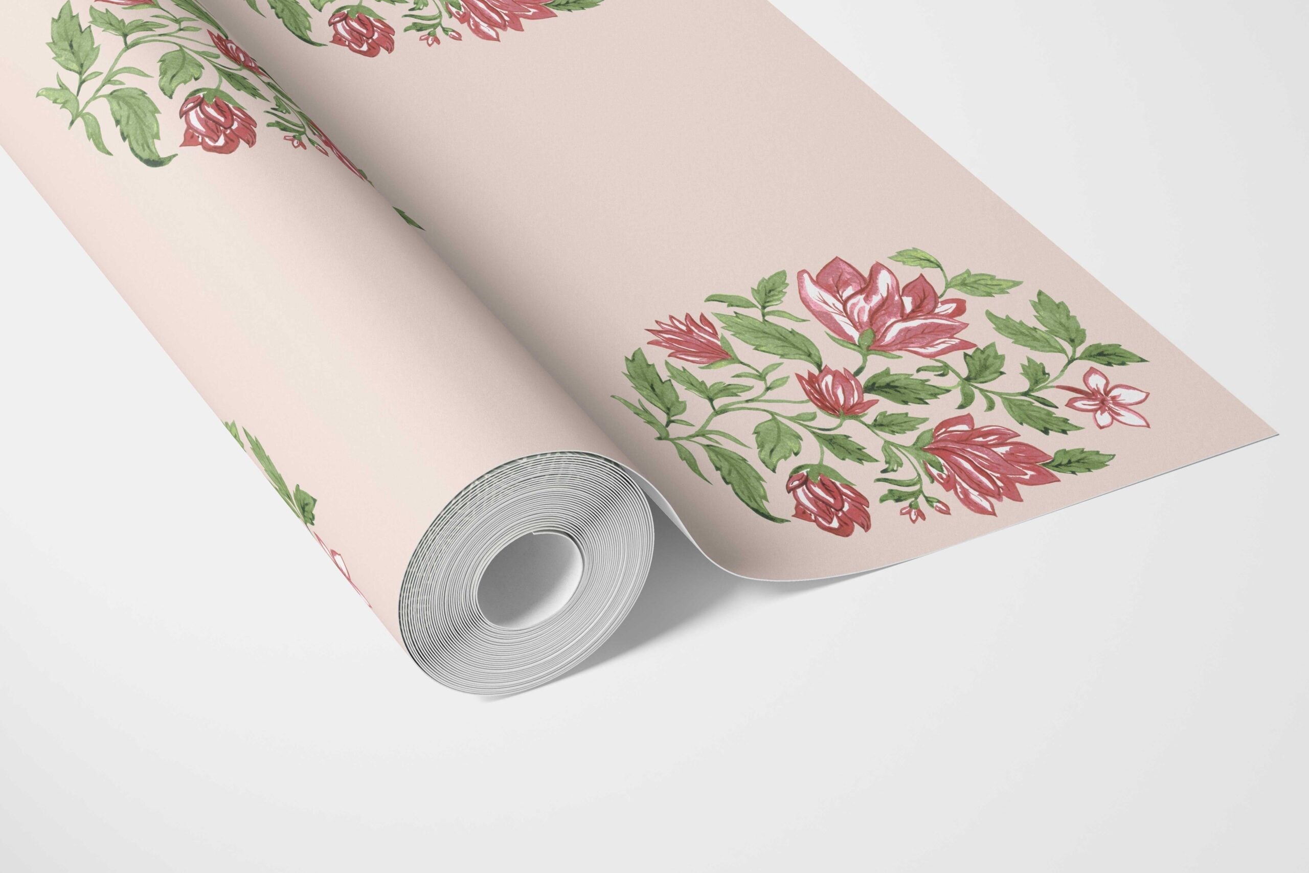 Floral Block Print Bathroom Wallpaper Sample (Pink/ Green)