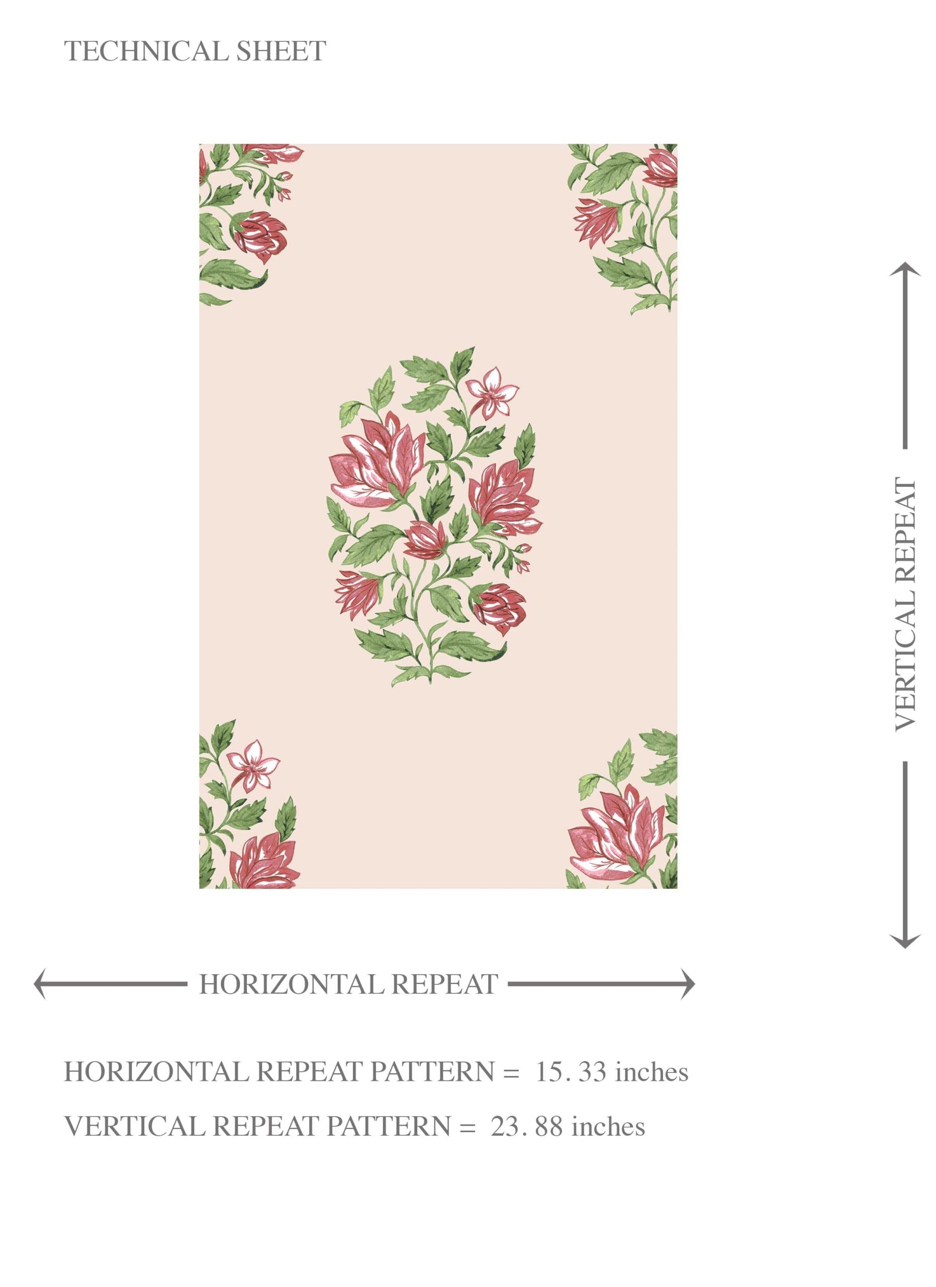 Floral Block Print Kids Room Wallpaper Sample (Pink/ Green)