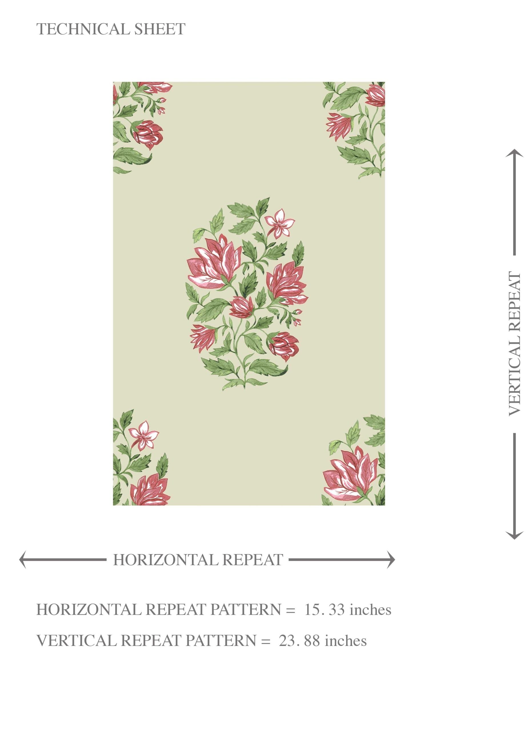 Floral Block Print Kids Room Wallpaper Sample (Sage Green/ Pink-Red)