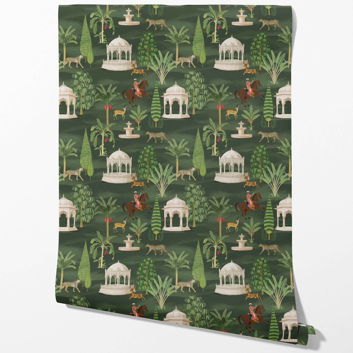 Vintage Heritage/ Ethnic Chinoiserie Kitchen Wallpaper Sample (Green/ White/ Brown/ Red)