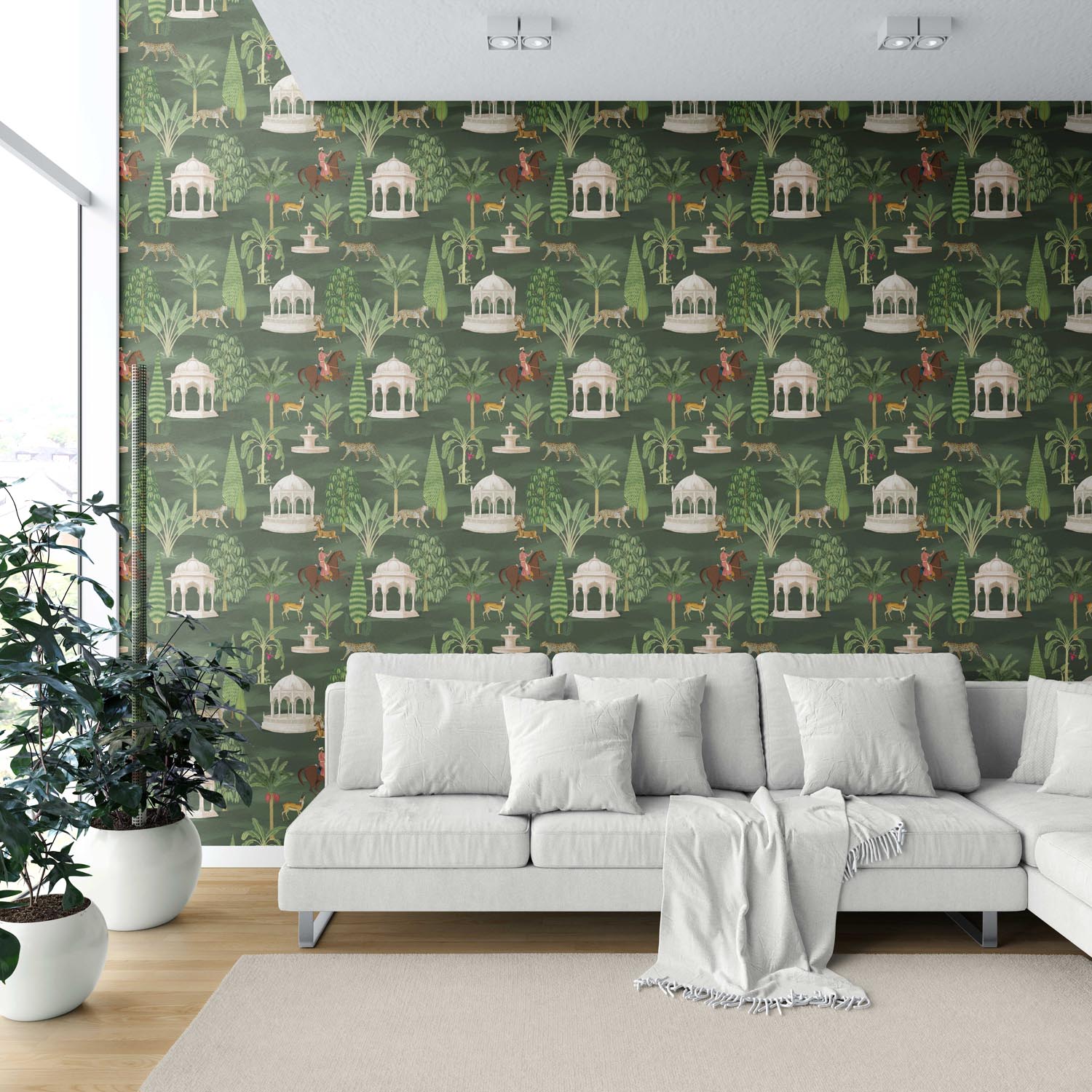 Vintage Heritage/ Ethnic Chinoiserie Shower Toilet Wallpaper Sample (Green/ White/ Brown/ Red)