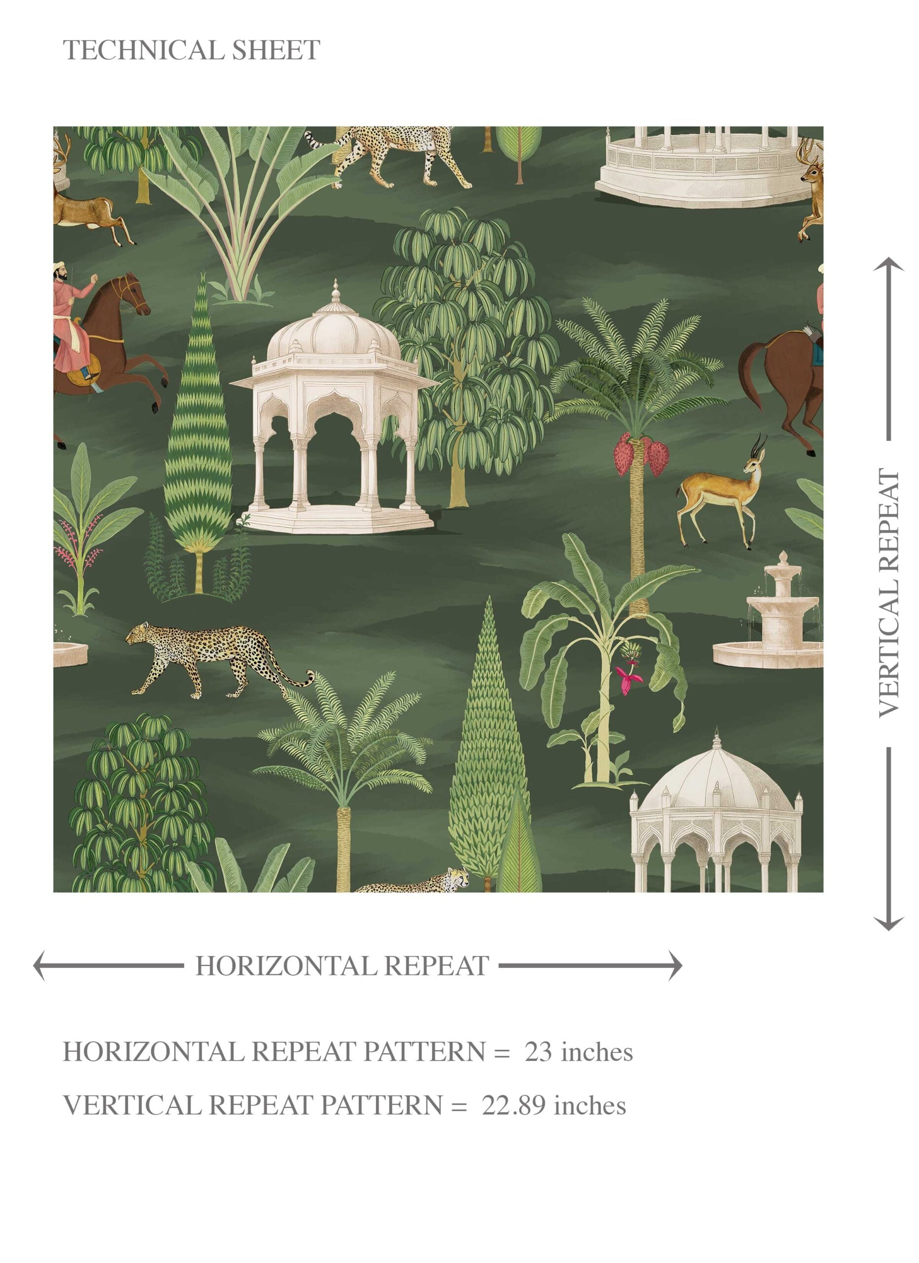 Vintage Heritage/ Ethnic Chinoiserie Kids Room Wallpaper Sample (Green/ White/ Brown/ Red)