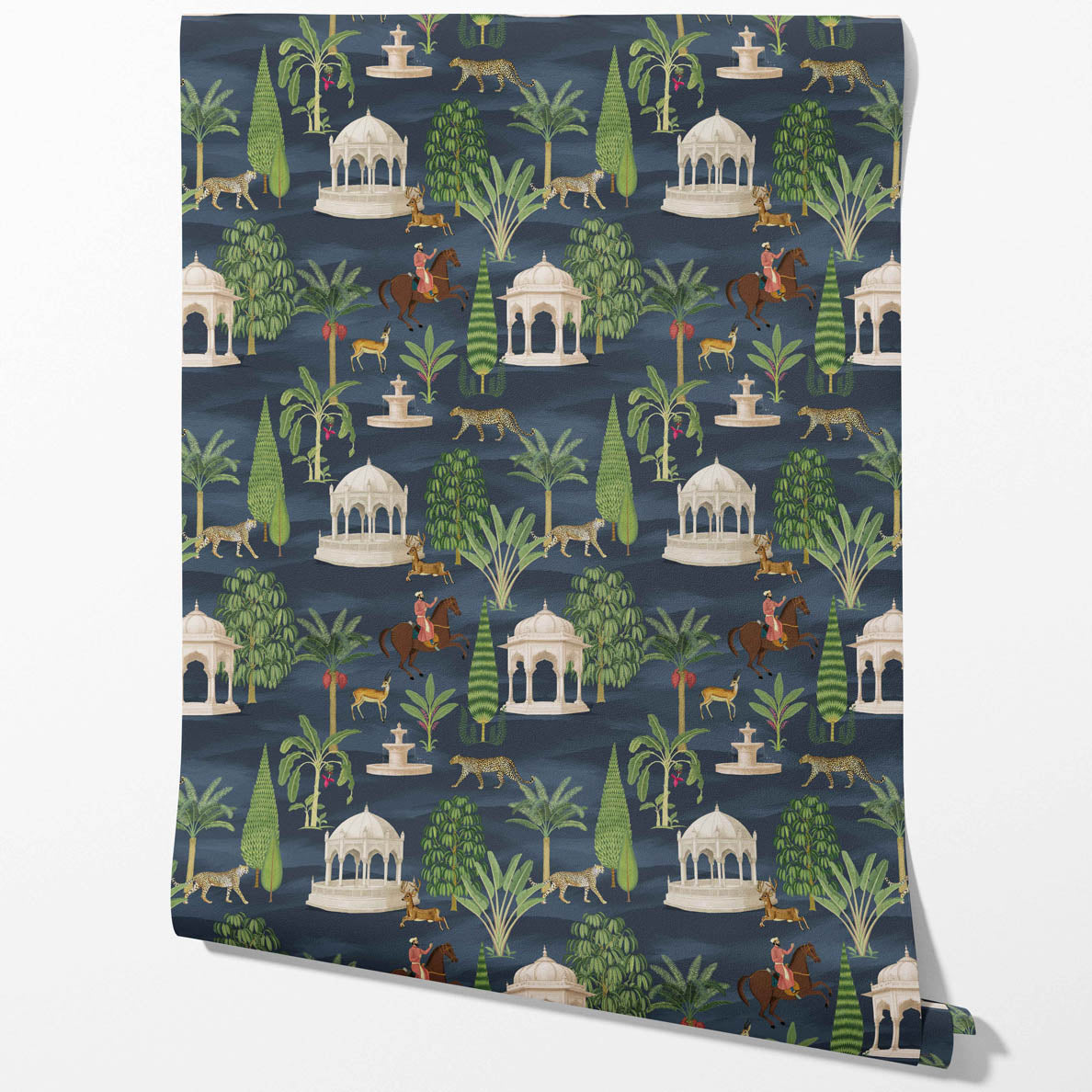 Vintage Heritage/ Ethnic Chinoiserie Kitchen Wallpaper Sample (Navy Blue/ Green/ White/ Brown/ Red)