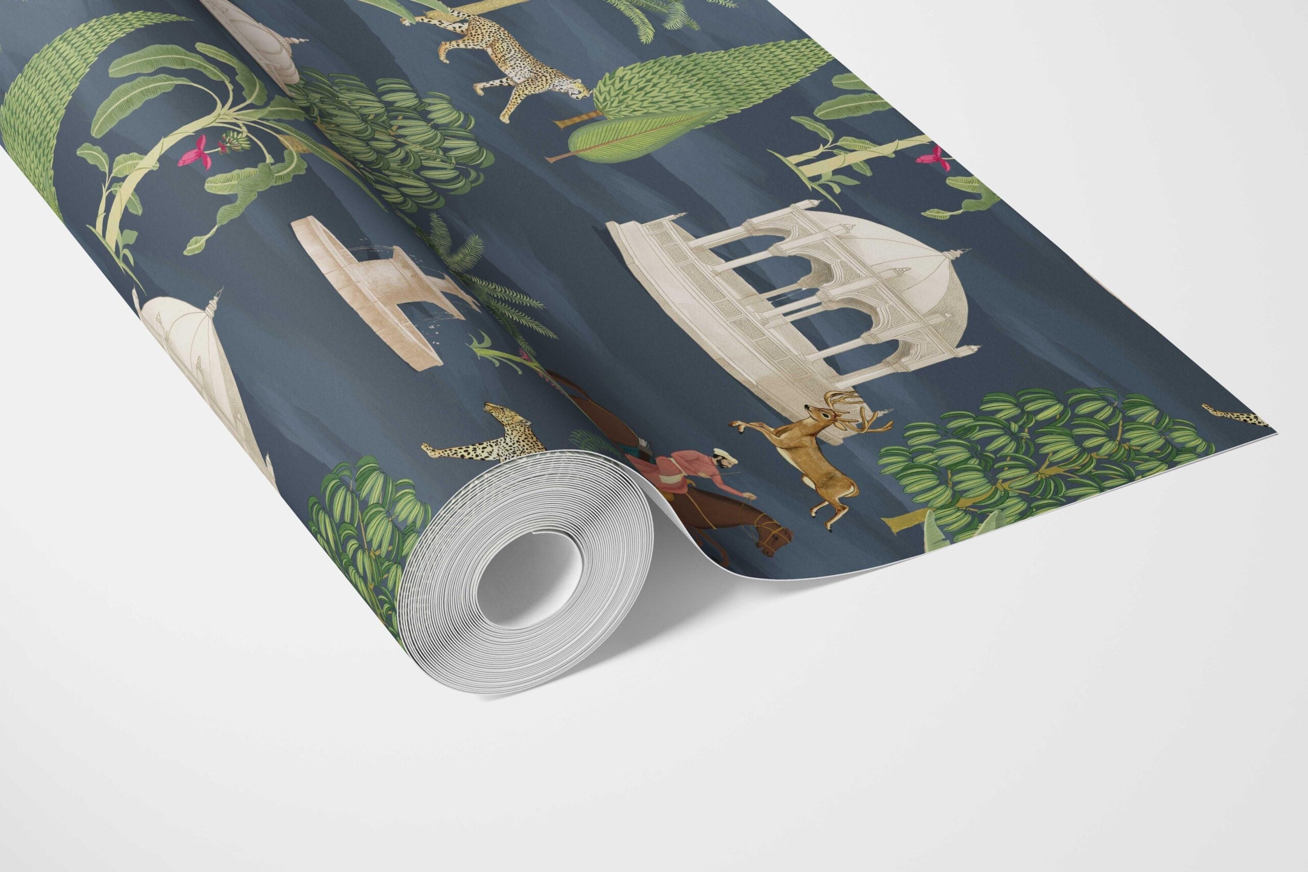 Vintage Heritage/ Ethnic Chinoiserie Bathroom Wallpaper Sample (Navy Blue/ Green/ White/ Brown/ Red)