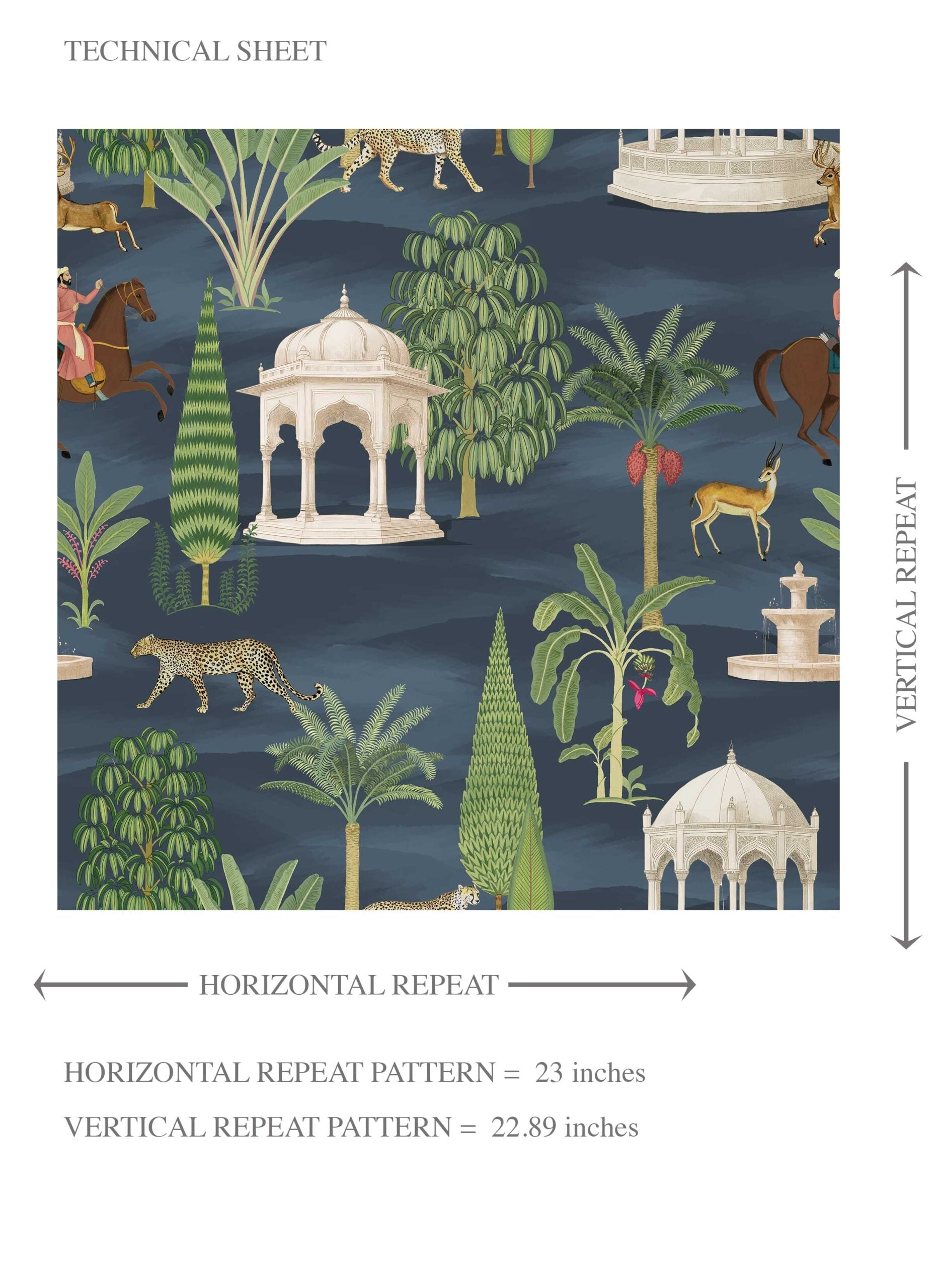 Vintage Heritage/ Ethnic Chinoiserie Kids Room Wallpaper Sample (Navy Blue/ Green/ White/ Brown/ Red)