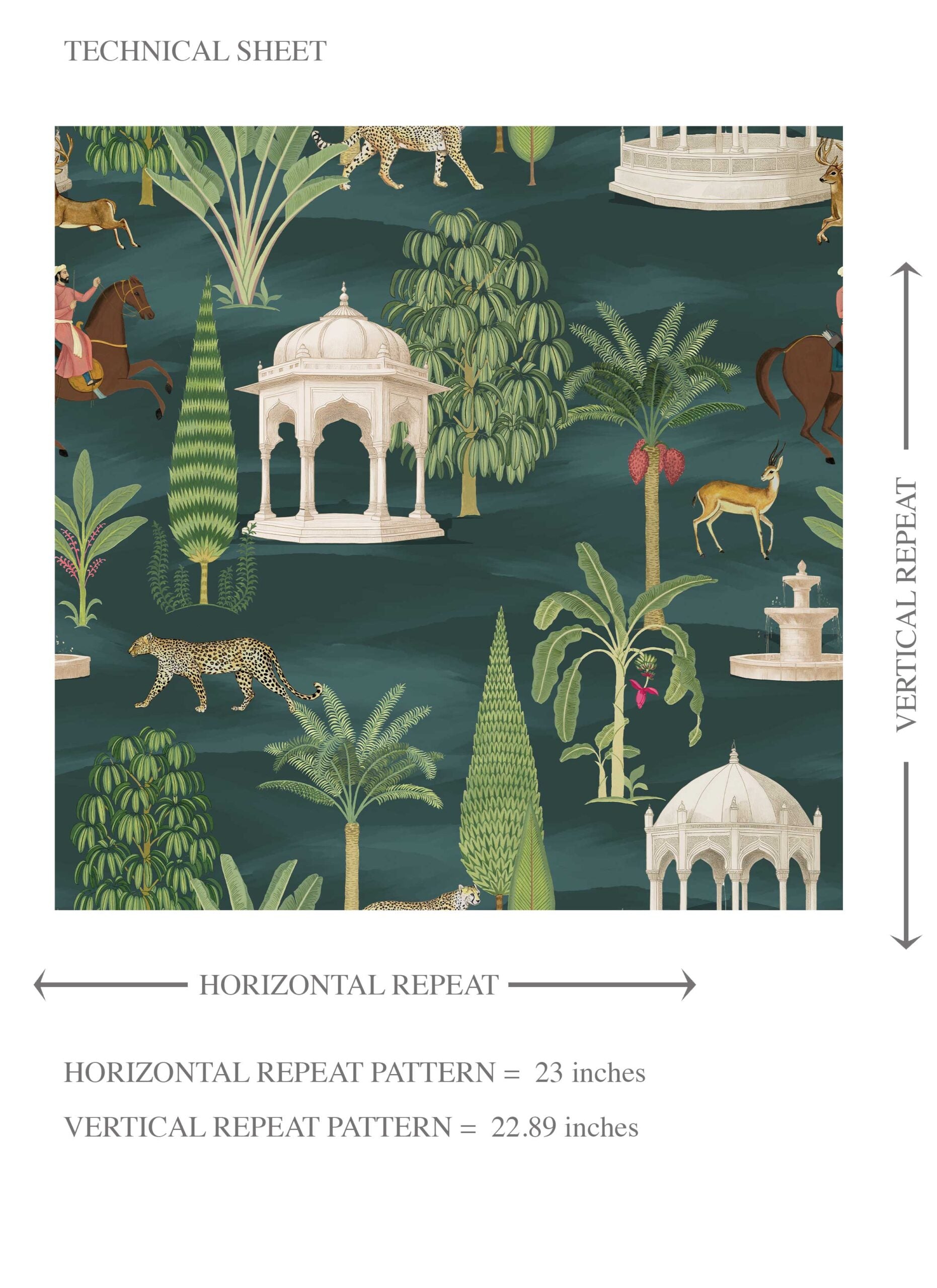 Vintage Heritage/ Ethnic Chinoiserie Kids Room Wallpaper Sample (Teal Green/ White/ Brown/ Red)