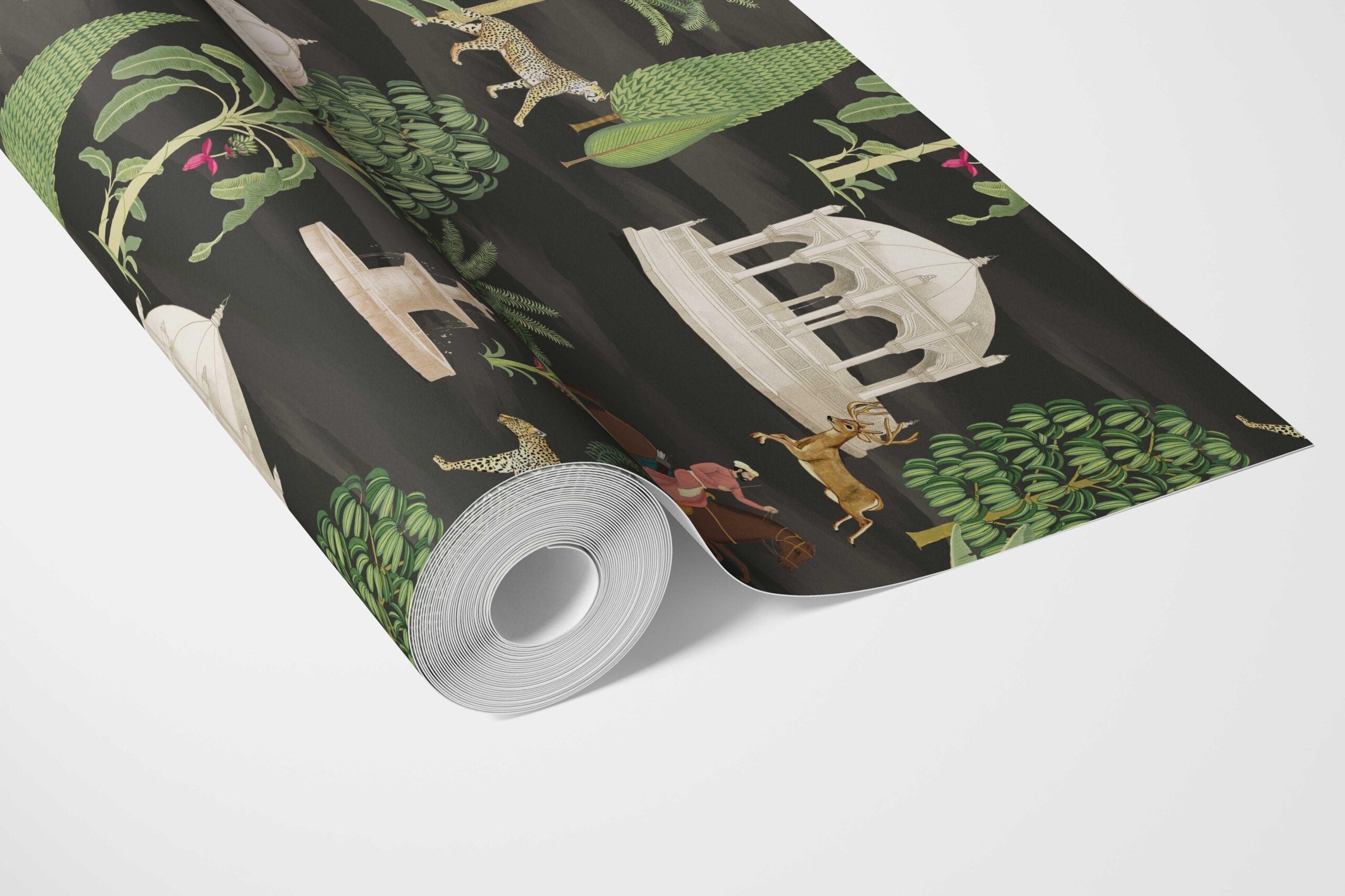 Vintage Heritage/ Ethnic Chinoiserie Bathroom Wallpaper Sample (Black/ Brown/ White/ Red)
