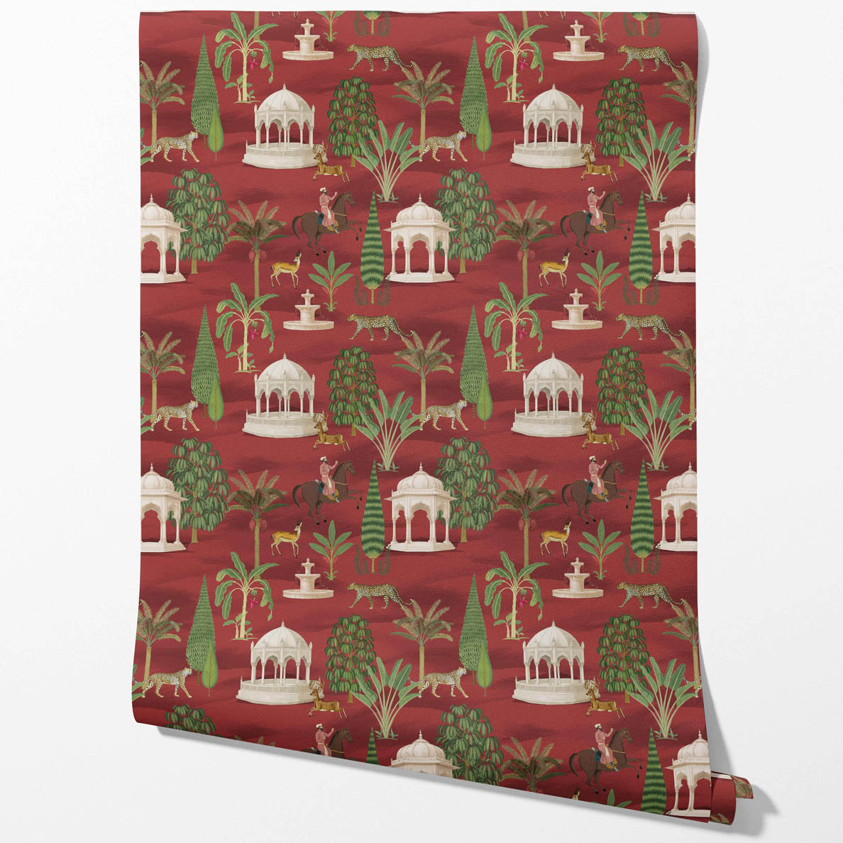 Vintage Heritage/ Ethnic Chinoiserie Kitchen Wallpaper (Red/ Green/ White/ Brown)