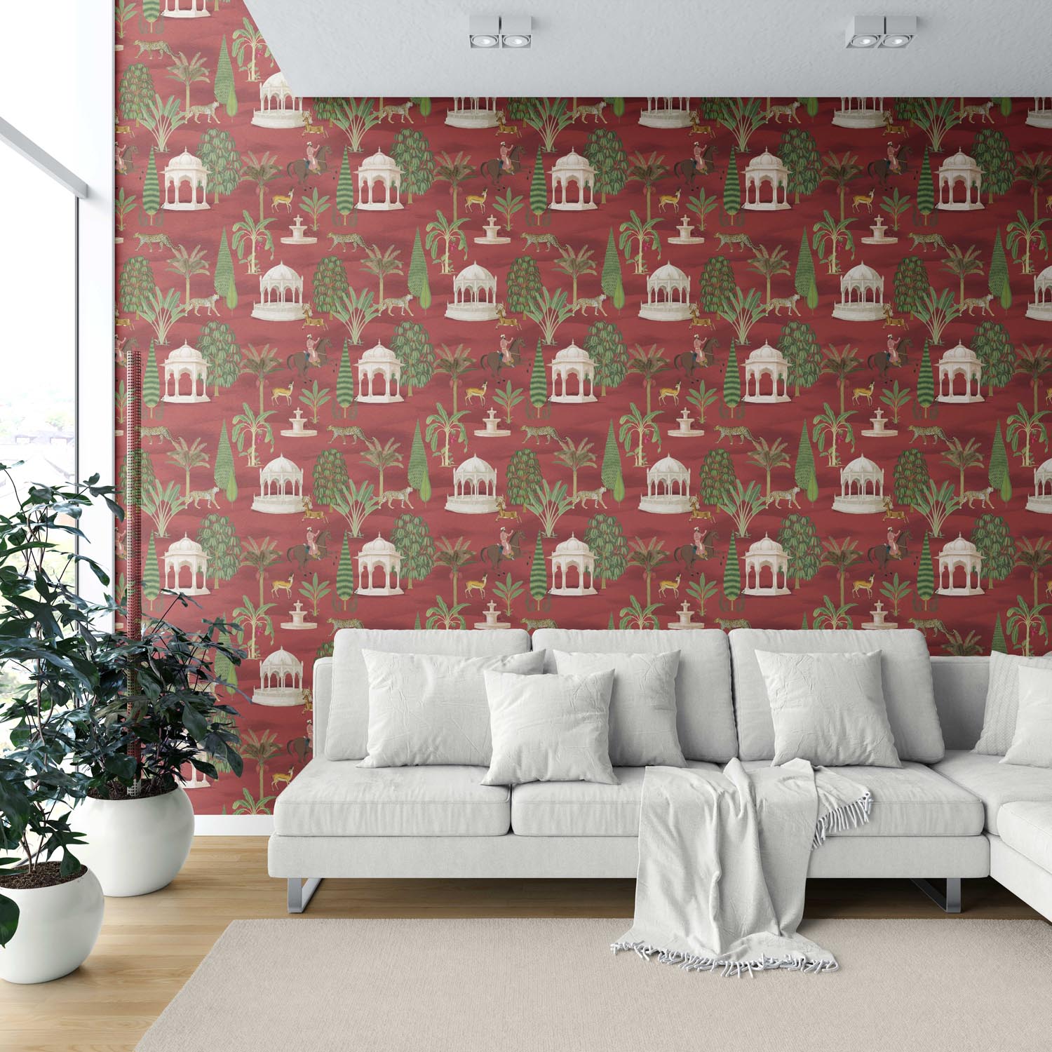 Vintage Heritage/ Ethnic Chinoiserie Shower Toilet Wallpaper (Red/ Green/ White/ Brown)