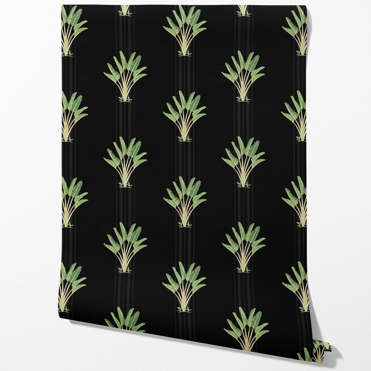 Botanical/ Floral Block Print Kitchen Wallpaper (Black/ Green)