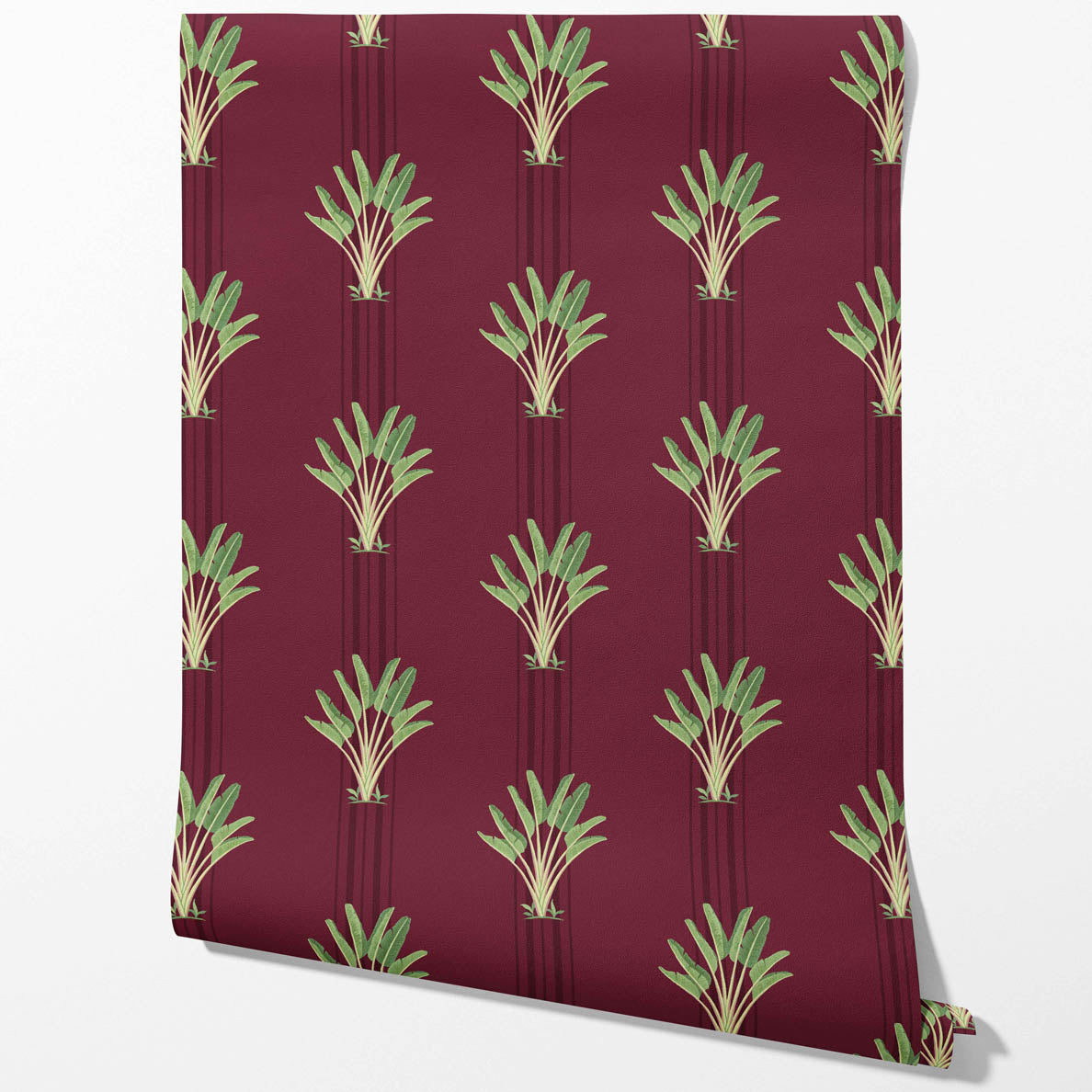 Botanical/ Floral Block Print Kitchen Wallpaper Sample (Deep Red/ Green)