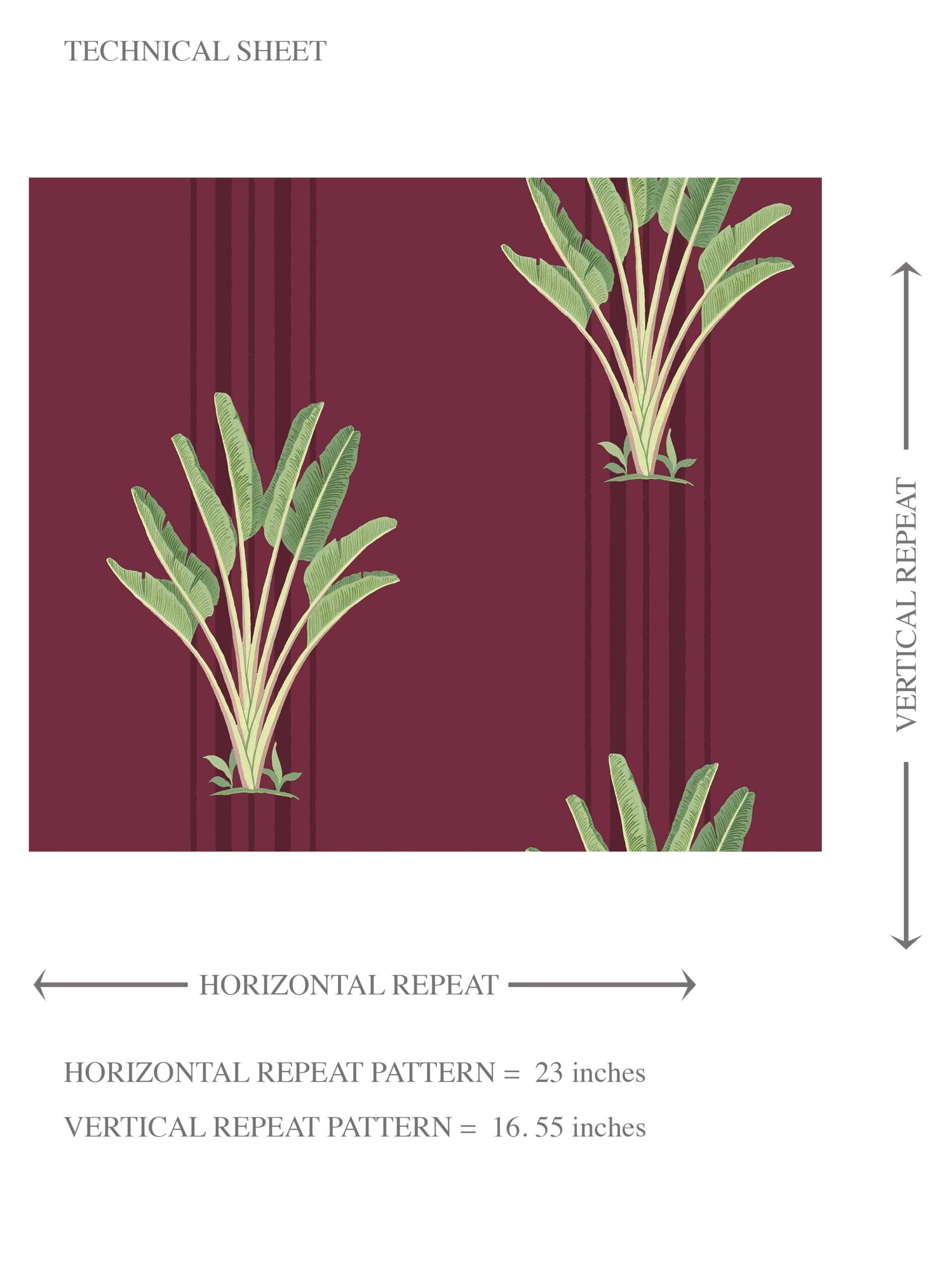 Botanical/ Floral Block Print Kids Room Wallpaper Sample (Deep Red/ Green)