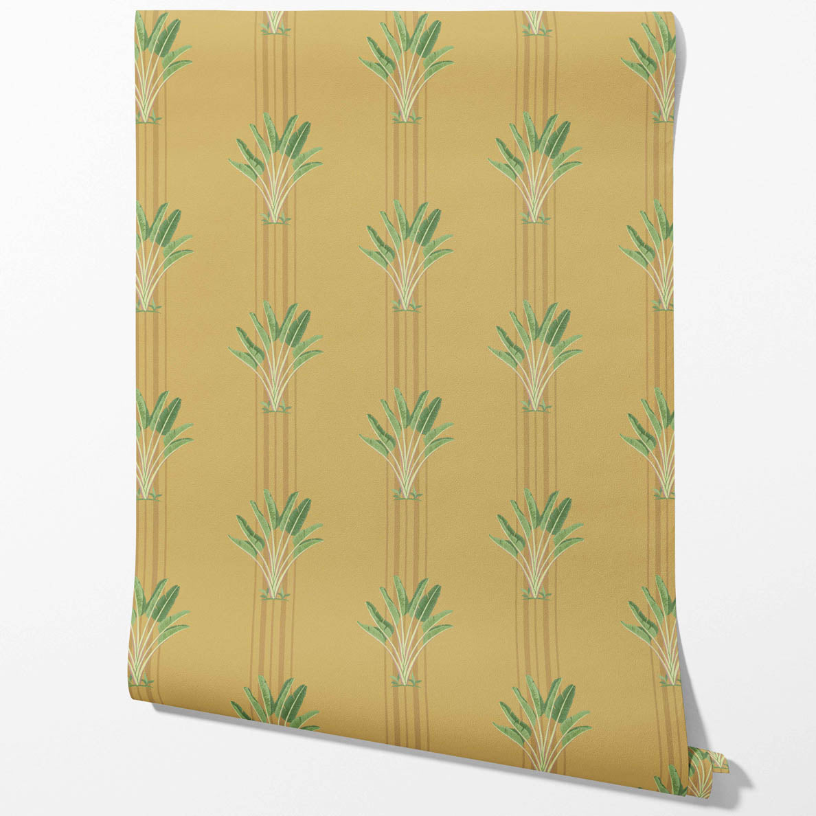 Botanical/ Floral Block Print Kitchen Wallpaper (Yellow/ Green)