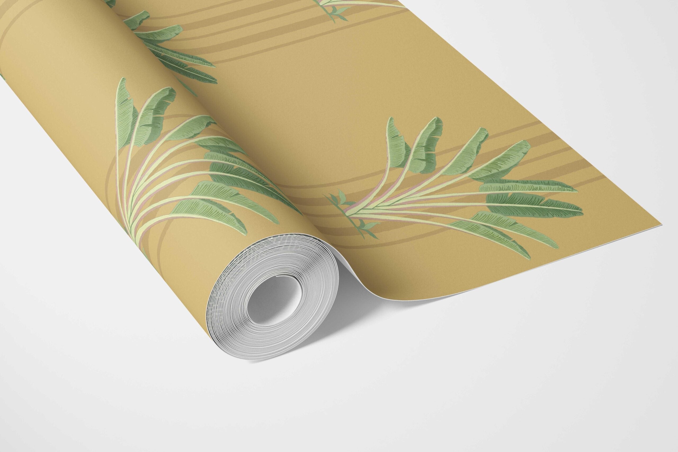 Botanical/ Floral Block Print Bathroom Wallpaper (Yellow/ Green)